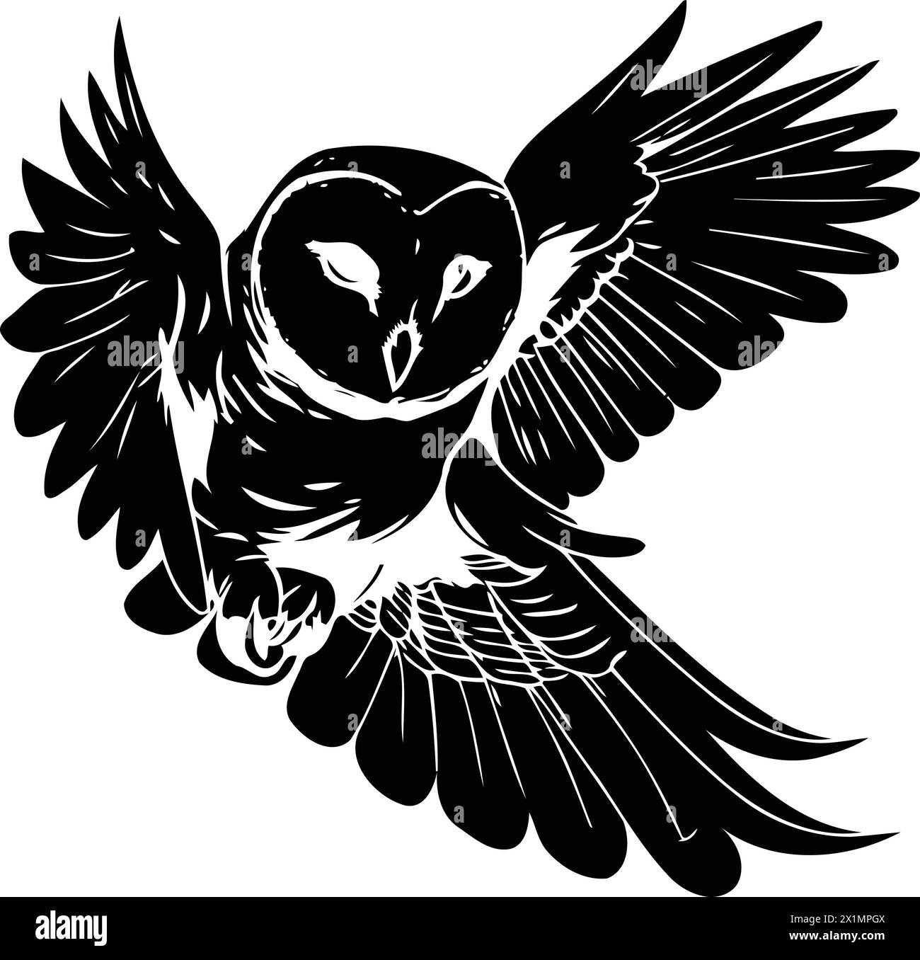 Owl hand drawn vector illustration isolated on gray background. For tattoo or t-shirt design. Stock Vector