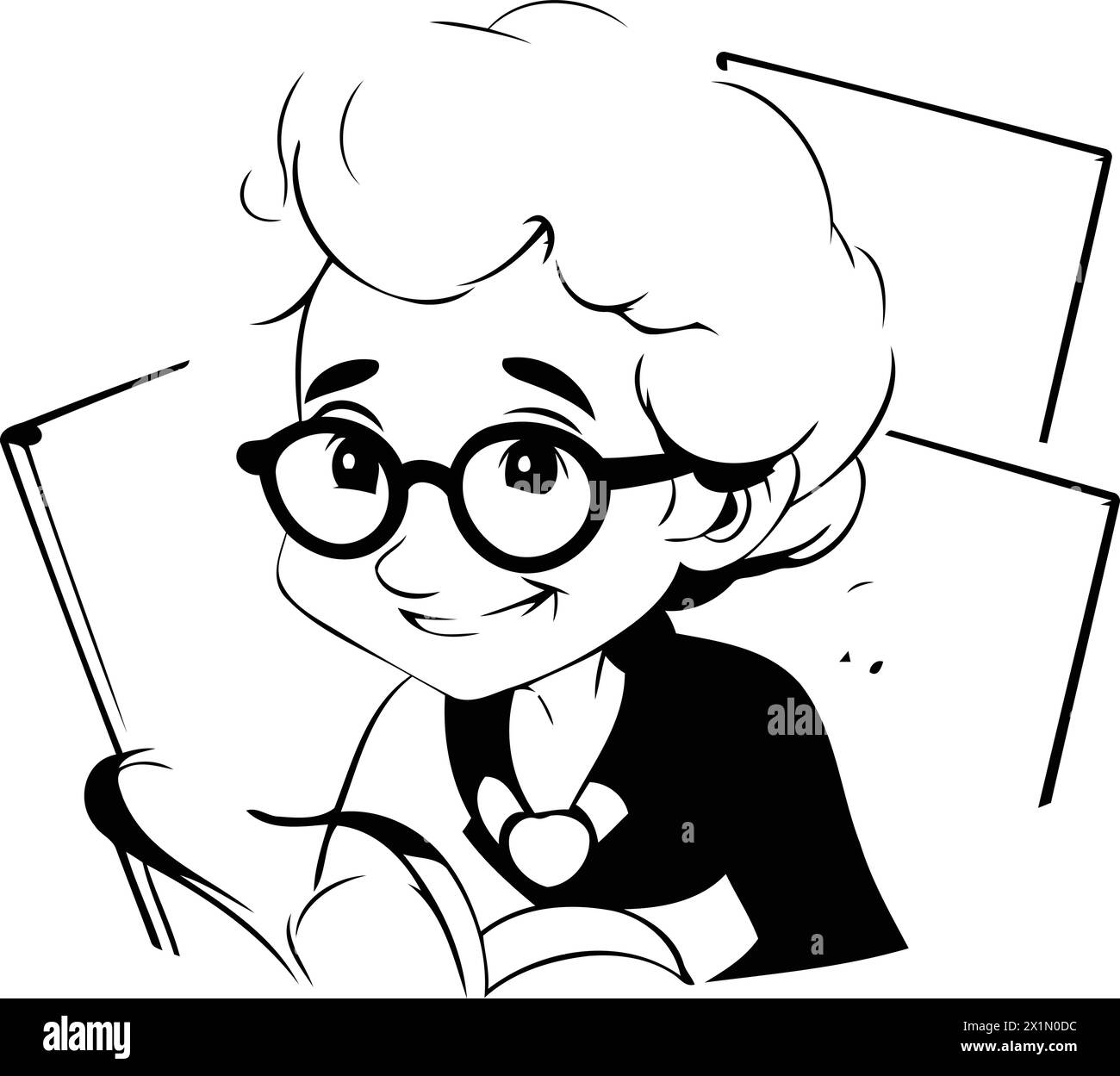 Elderly woman with glasses reading a book. Vector illustration. Stock Vector