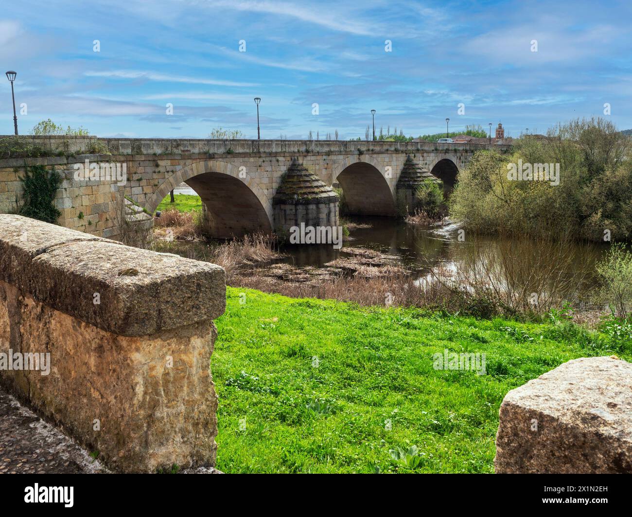 Ancient walls and Roman bridge of Ciudad Rodrigo, Salamanca Stock Photo ...