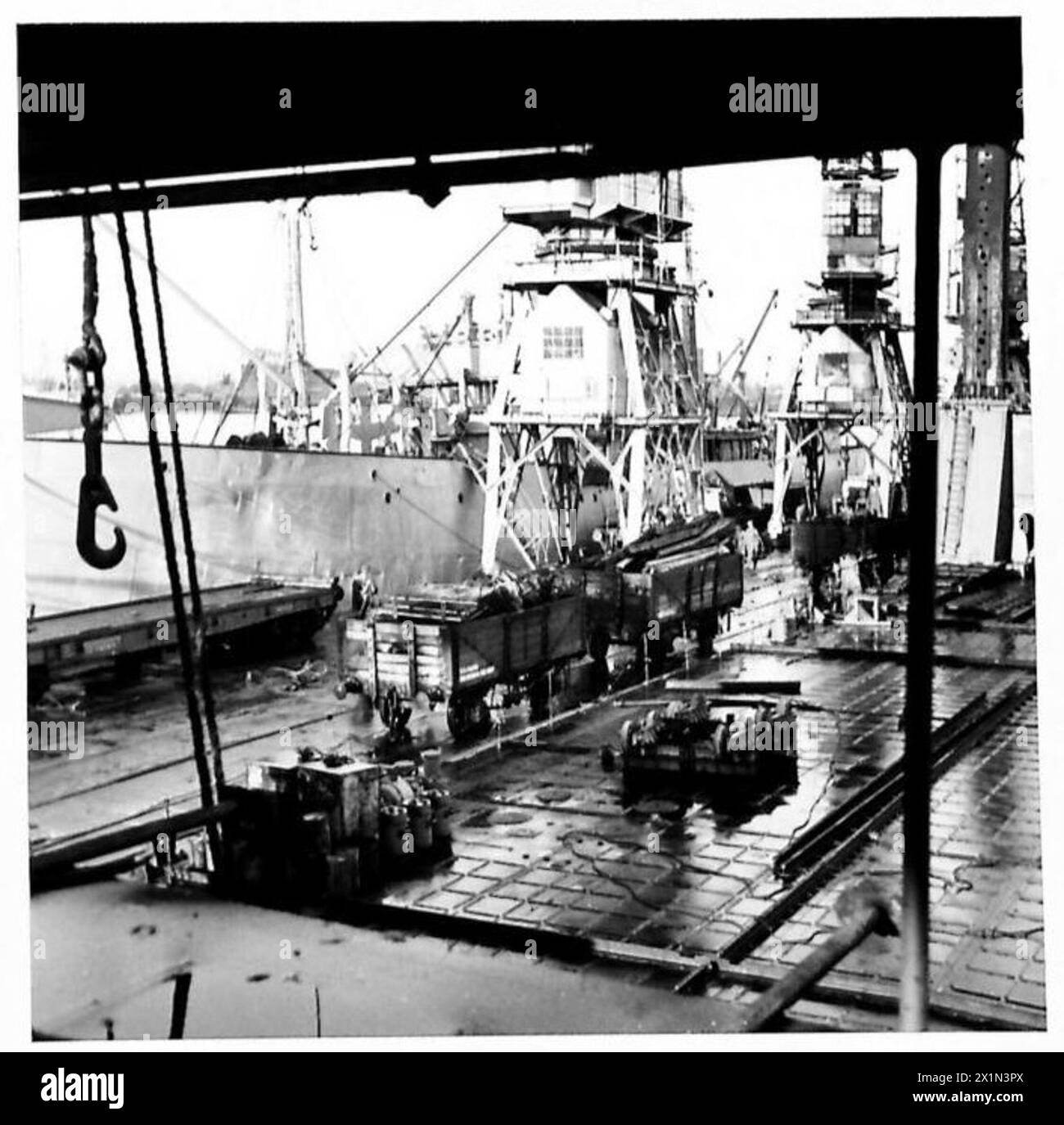 Photographs depict a jetty at Marchwood near Southampton, taken as part of a special assignment for the British Army. Stock Photo