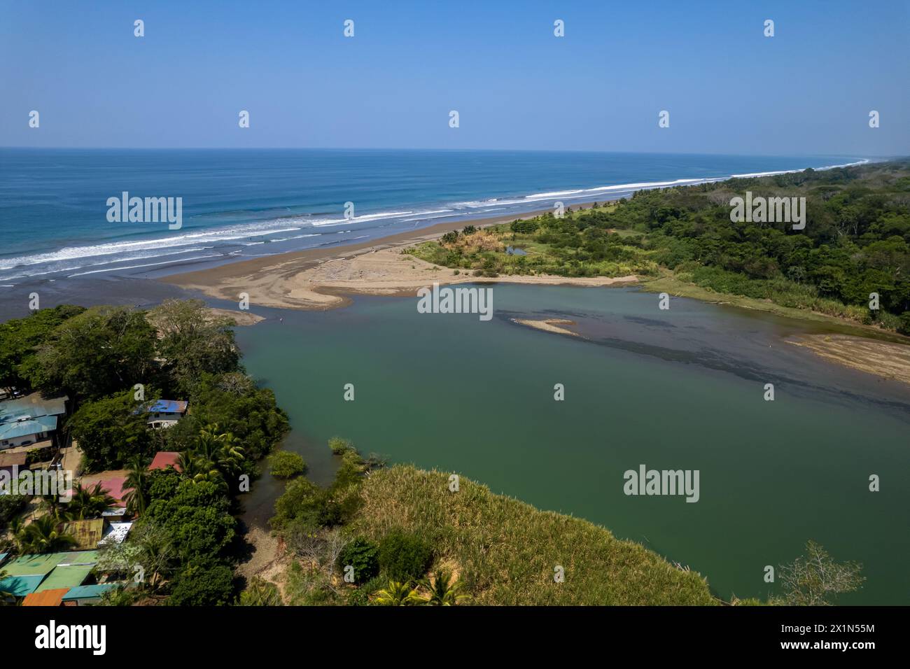 Beautiful aerial view of Dominican Beach and the Baru river in Costa Rica Stock Photo