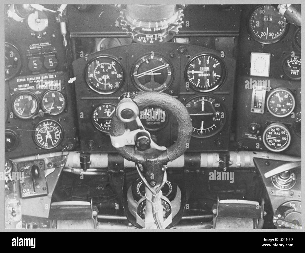 Instrument panel of a Typhoon aircraft, showing flight controls, gauges ...