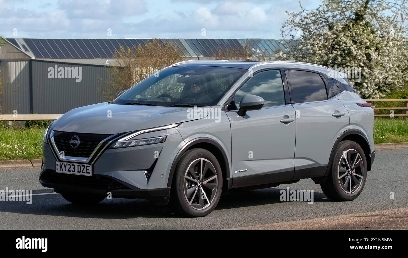 Milton Keynes,UK Apr 14th 2024 2023 grey Nissan Qashqai Hybrid