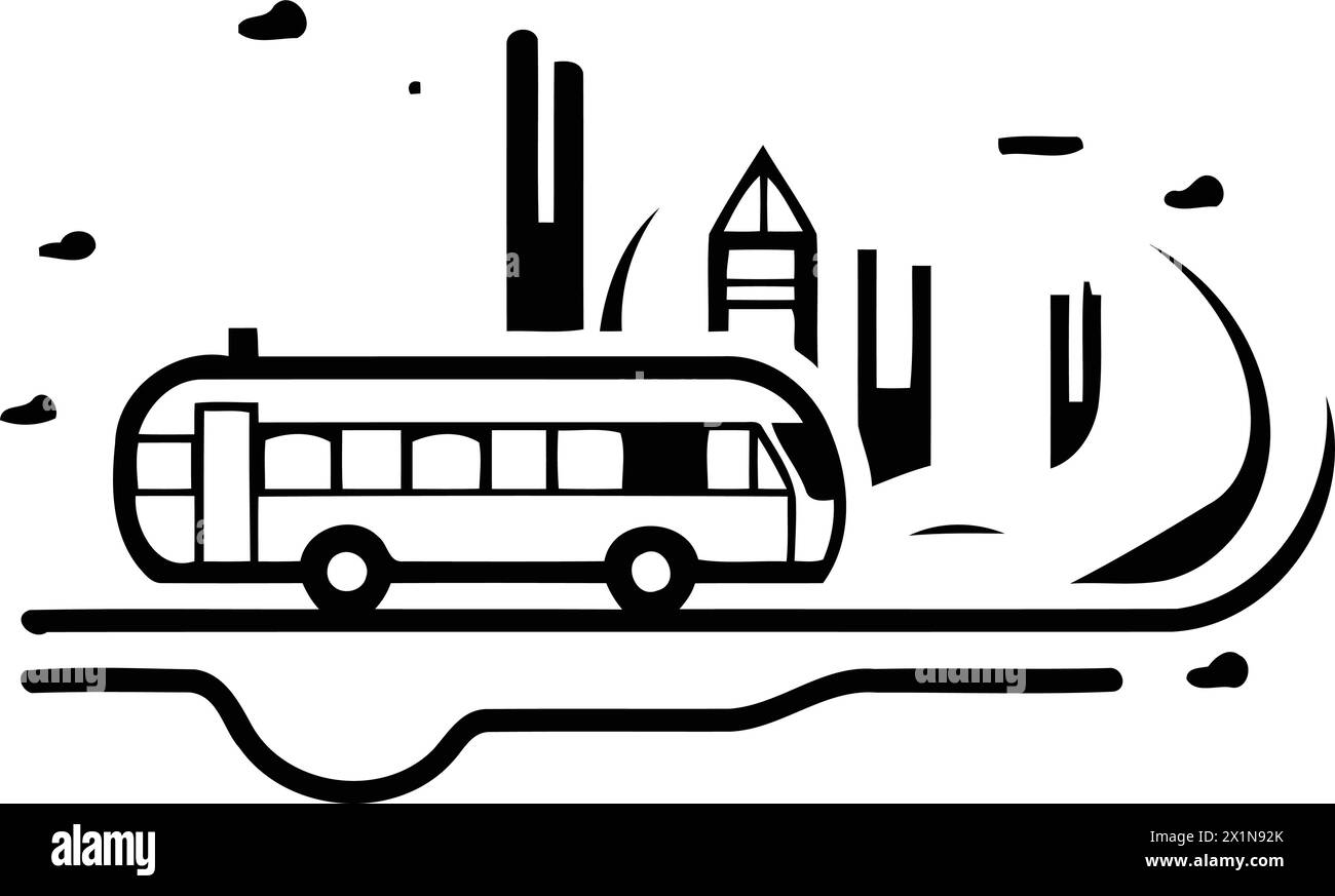 Bus and city buildings. urban transport vector icon. Cityscape ...