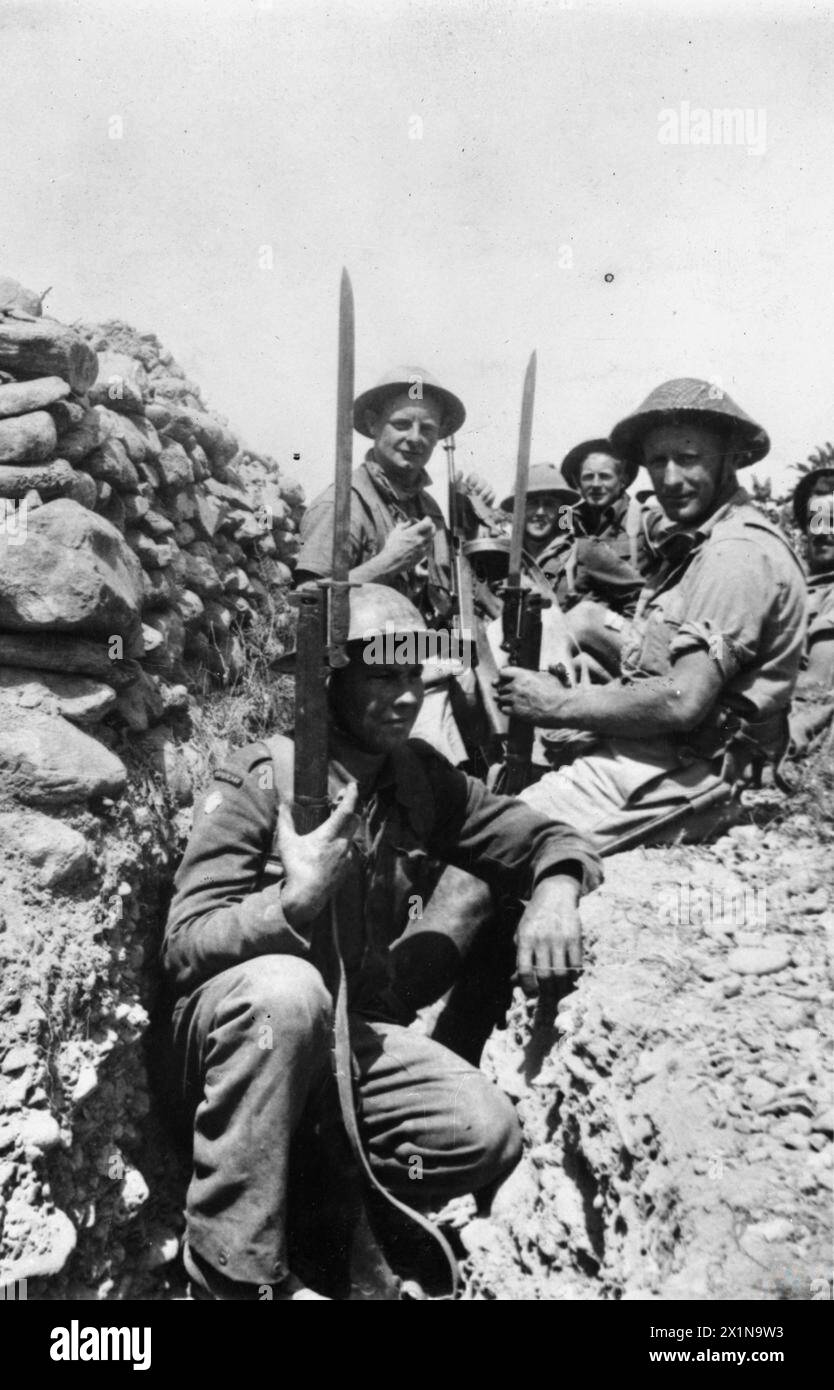 Open Rations British Army British soldiers in a trench during the Battle for Crete, armed with ...