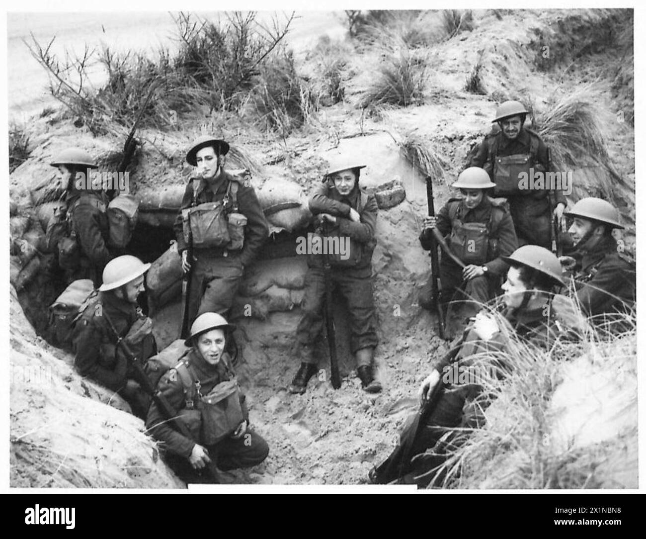 BELGIAN TROOPS IN TRAINING - During a training exercise, showing some of the Belgian soldiers in a post on the seashore, British Army Stock Photo