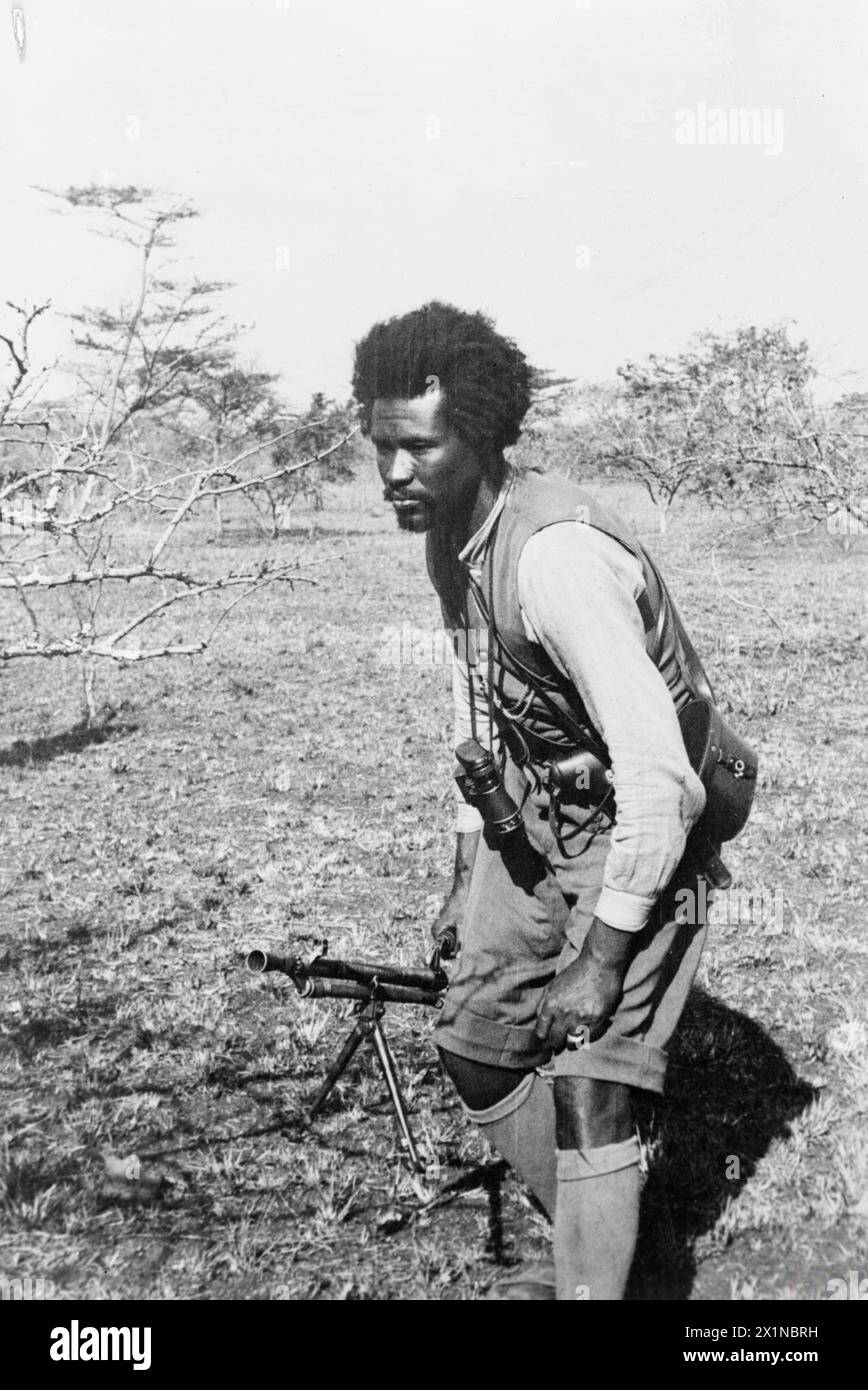 AN ABYSSINIAN GUERILLA PATRIOT LED 5,000 MEN AGAINST ITALIANS AT JIMMA, ETHIOPIA, C. 1942 - One of the most important personalities of liberated Abyssinia is Dejazmatch Gerressu Duki (called 'Ras Gerressu' by his followers), the famous bandit leader who mustered 5,000 men to fight the Italians in the Jimma area in co-operation with British forces. His father, a well-known commander, died after being released from Italian custody in 1936. He took to the hills to lead the life of a bandit and harass his country's enemies. He is of the tribe of Galla who are very pro-British and, with his thousan Stock Photo