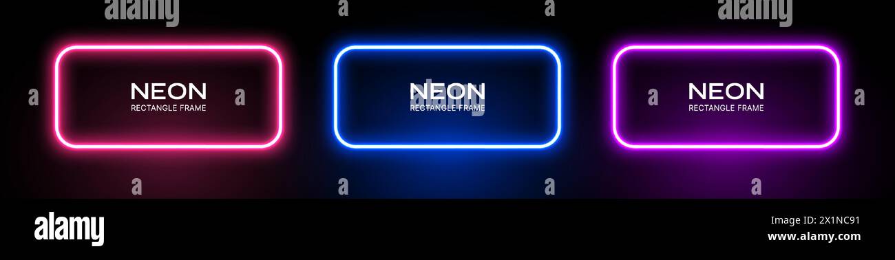 Neon light rectangle frame. Glow border. Banner shape with laser effect ...