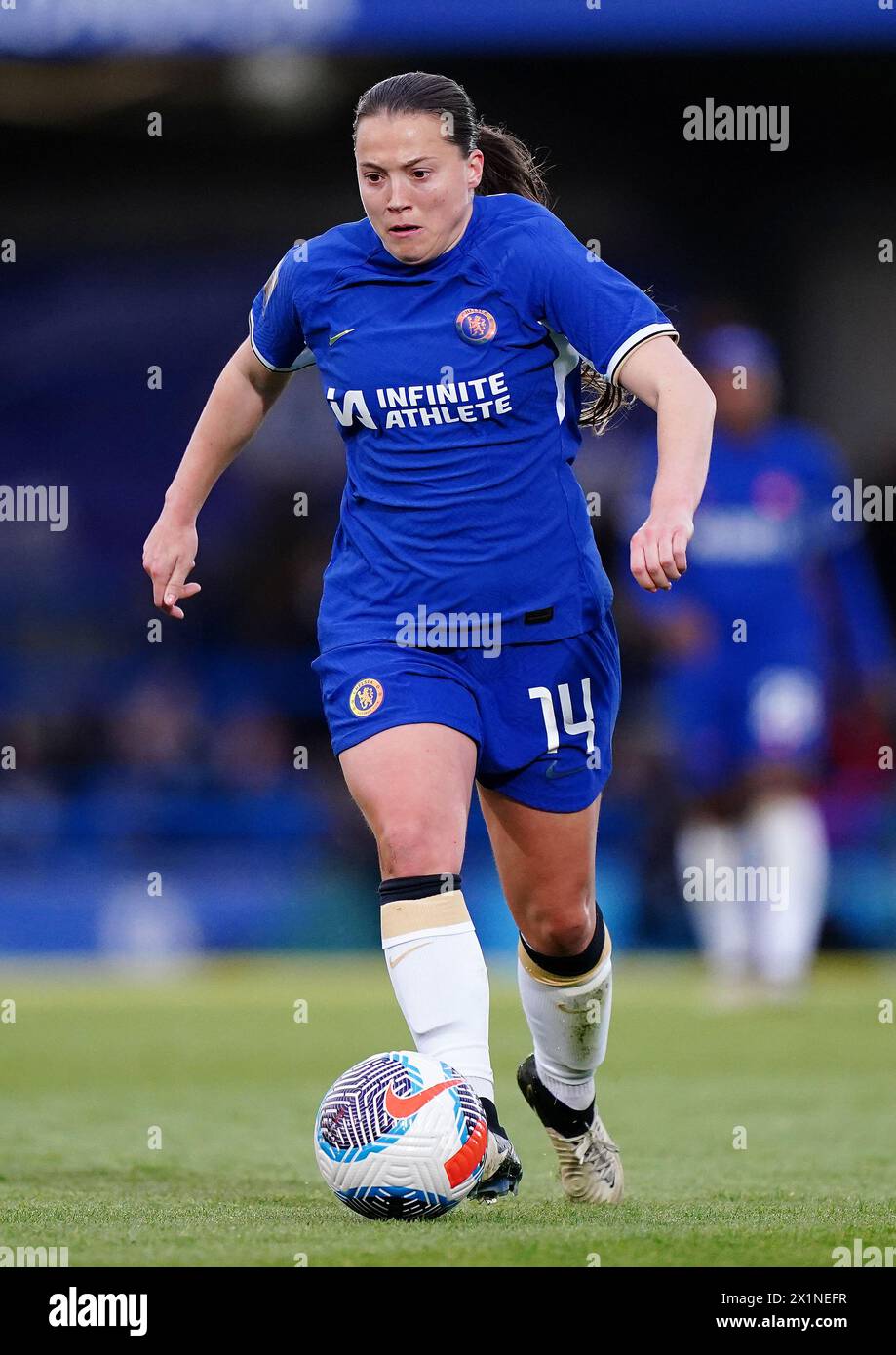 Chelsea's Fran Kirby during the Barclays Women's Super League match at Kingsmeadow, London. Picture date: Wednesday April 17, 2024. Stock Photo