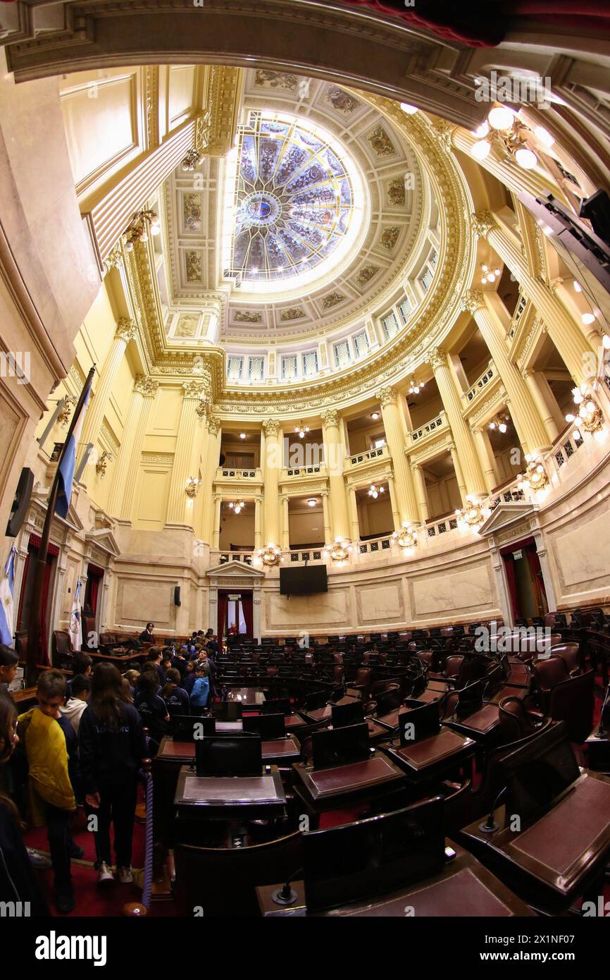 Buenos Aires, Argentina, 17.04.2024, View of the senate chamber of National Congress of Argentina during a guided tour for tourists and students. (Pho Stock Photo