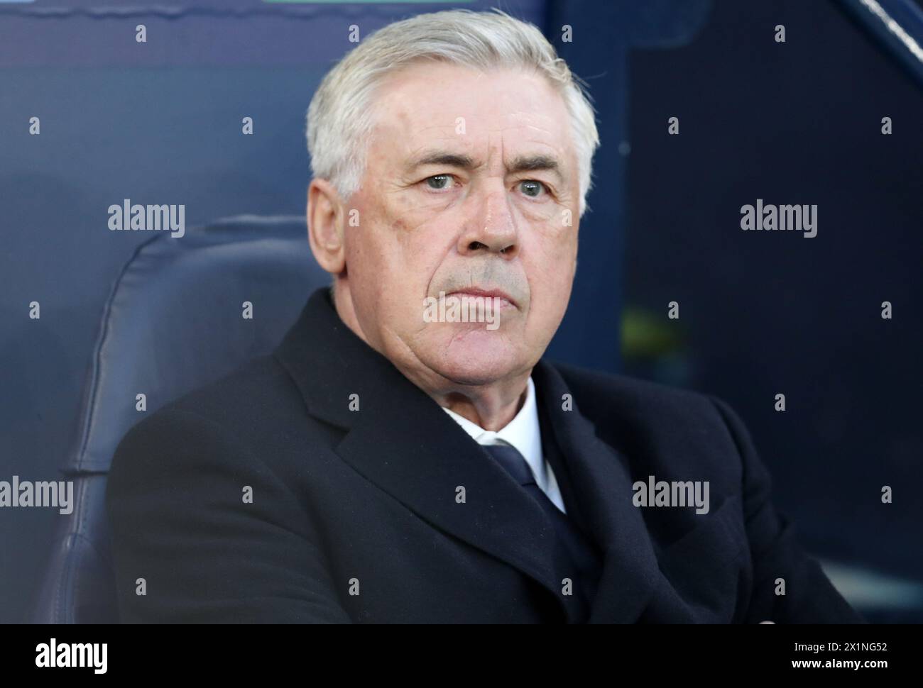 Etihad Stadium, Manchester, UK. 17th Apr, 2024. Champions League Football, Quarter Final, Manchester City versus Real Madrid; Real Madrid manager Carlo Ancelloti in the technical area Credit: Action Plus Sports/Alamy Live News Stock Photo