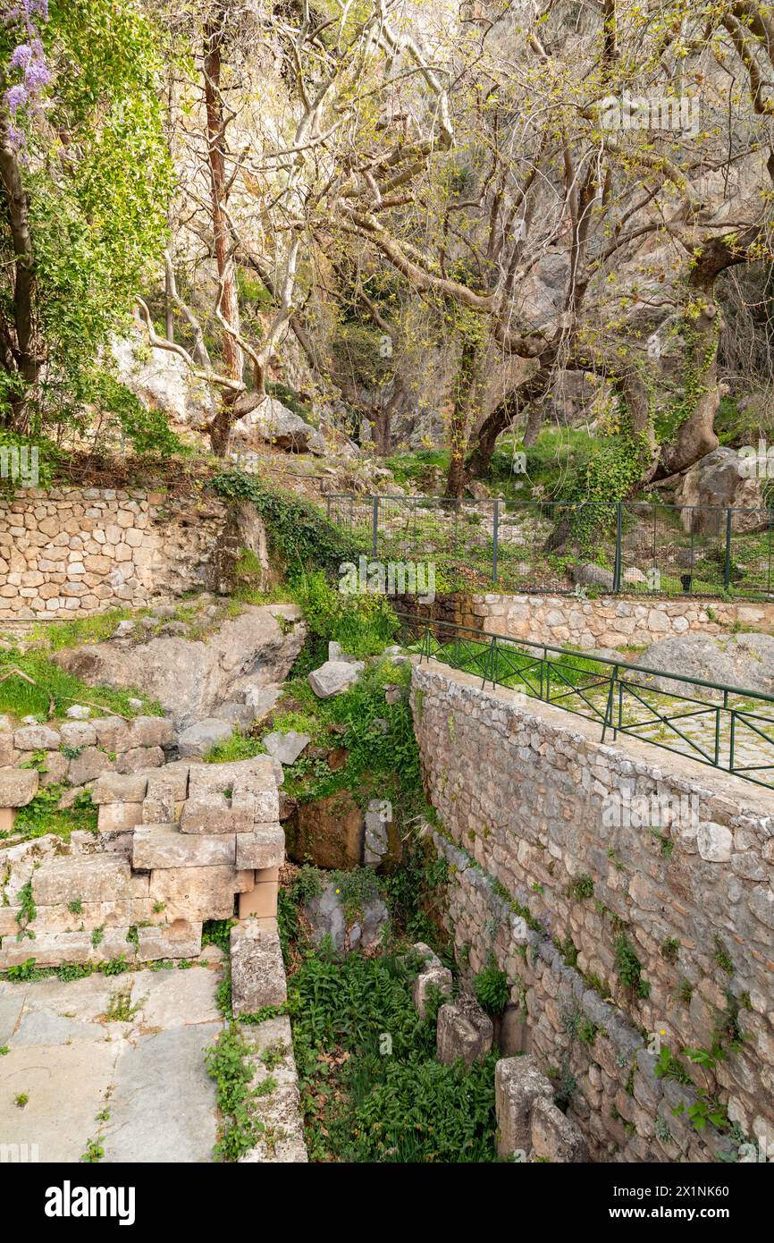 The Kastalian Spring or Castalian Spring, Delphi, Greece Stock Photo ...