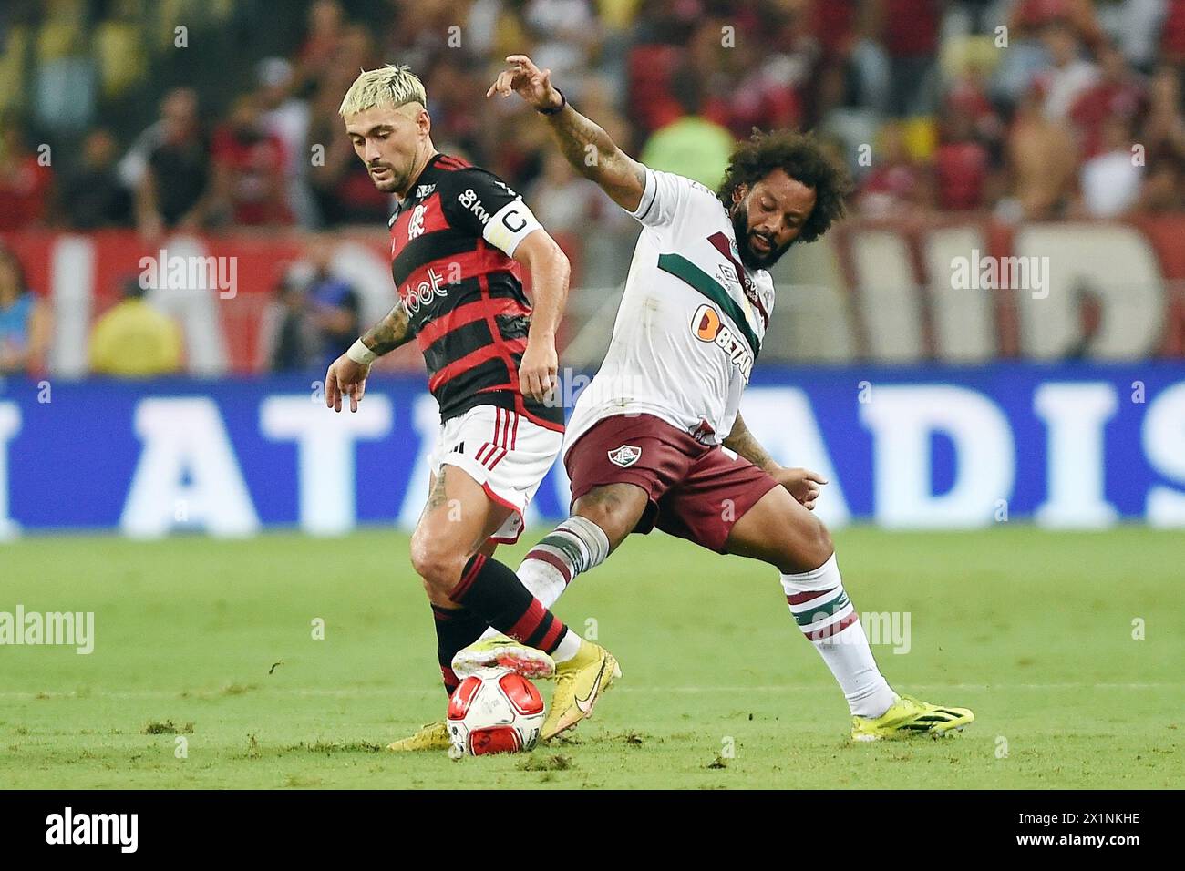 Rio de Janeiro, Brazil, March 16, 2024. Football match between Flamengo vs Fluminense, for the Carioca 2024 championship, at the Maracanã stadium. Stock Photo