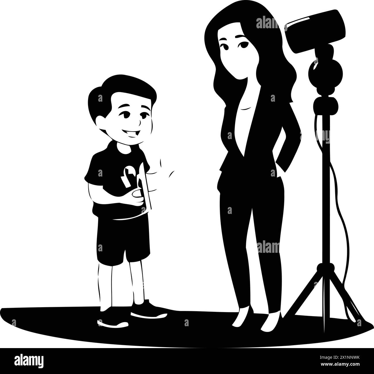 Television host woman and boy with camera and microphone vector 
