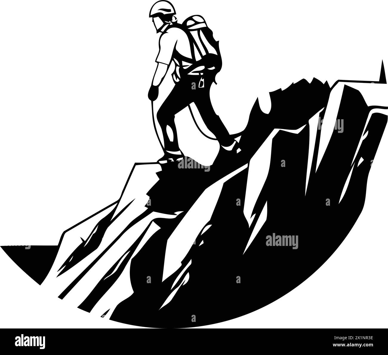 Vector illustration of a mountaineer on the top of a mountain Stock ...