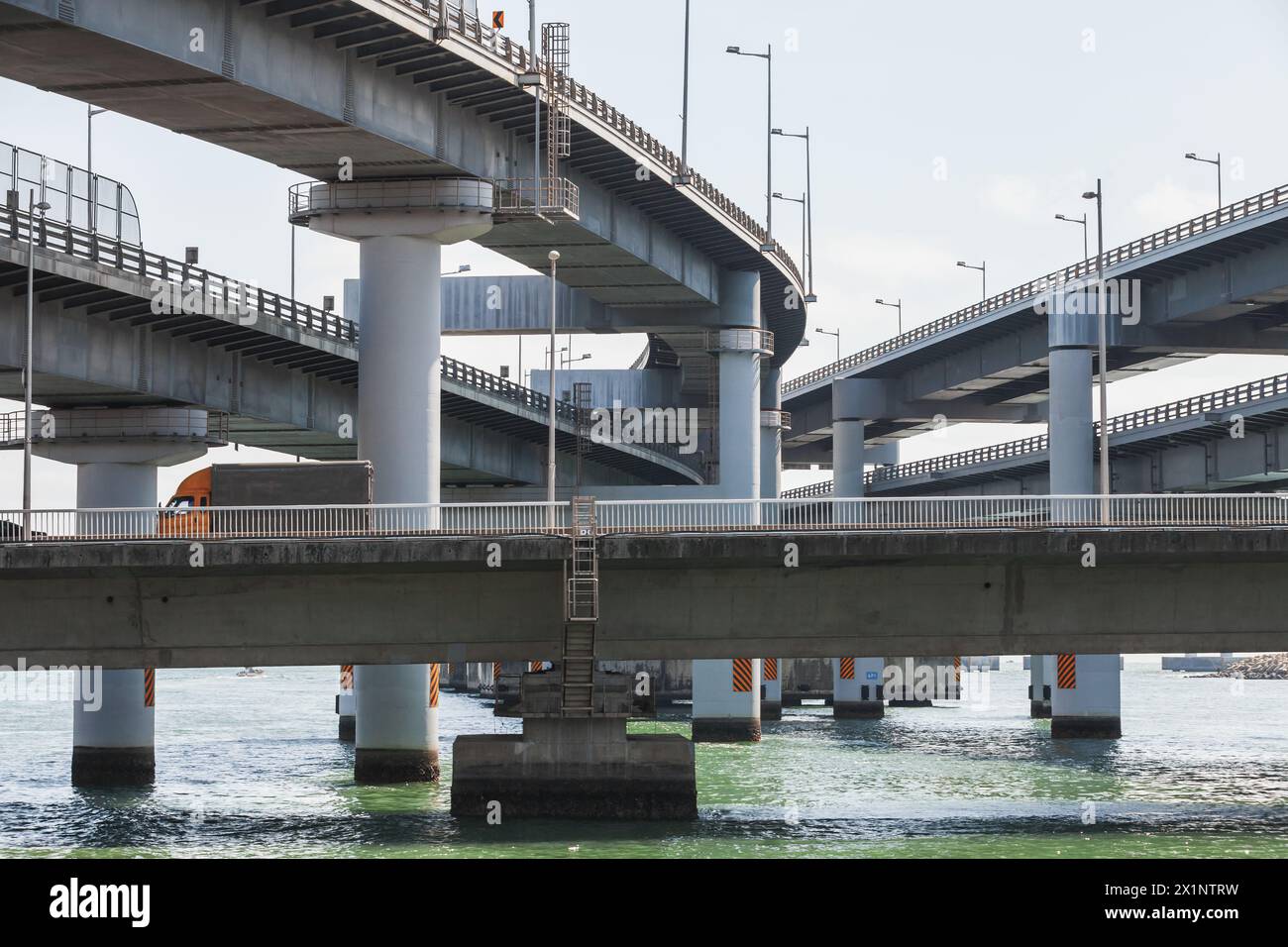 Overpass road junction, Busan city, South Korea. Gwangandaegyo or Diamond Bridge Stock Photo