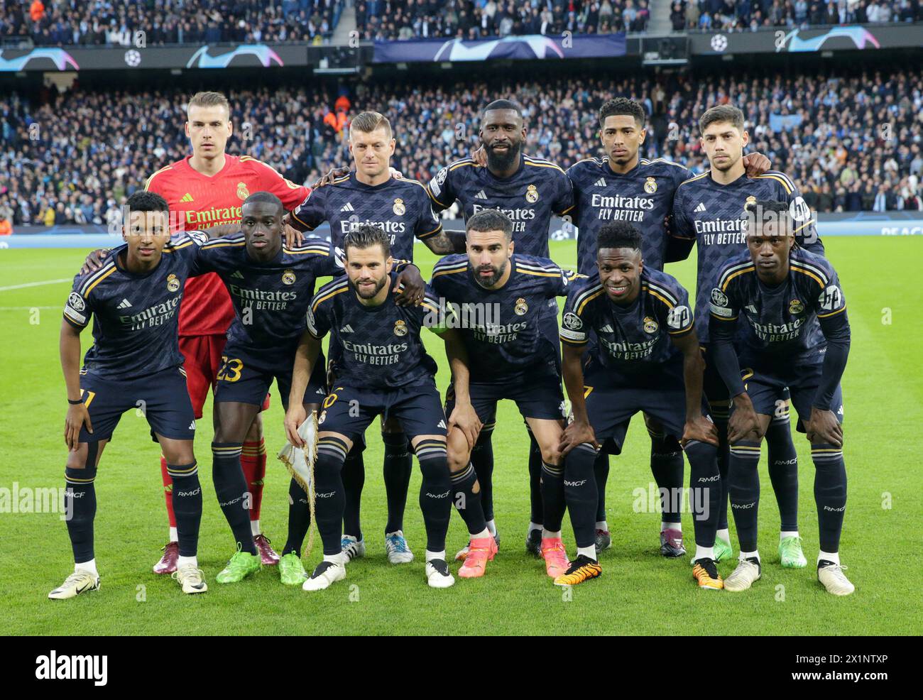 Etihad Stadium, Manchester, UK. 17th Apr, 2024. Champions League Football, Quarter Final, Manchester City versus Real Madrid; the Real Madrid starting eleven pose for a photo Credit: Action Plus Sports/Alamy Live News Stock Photo