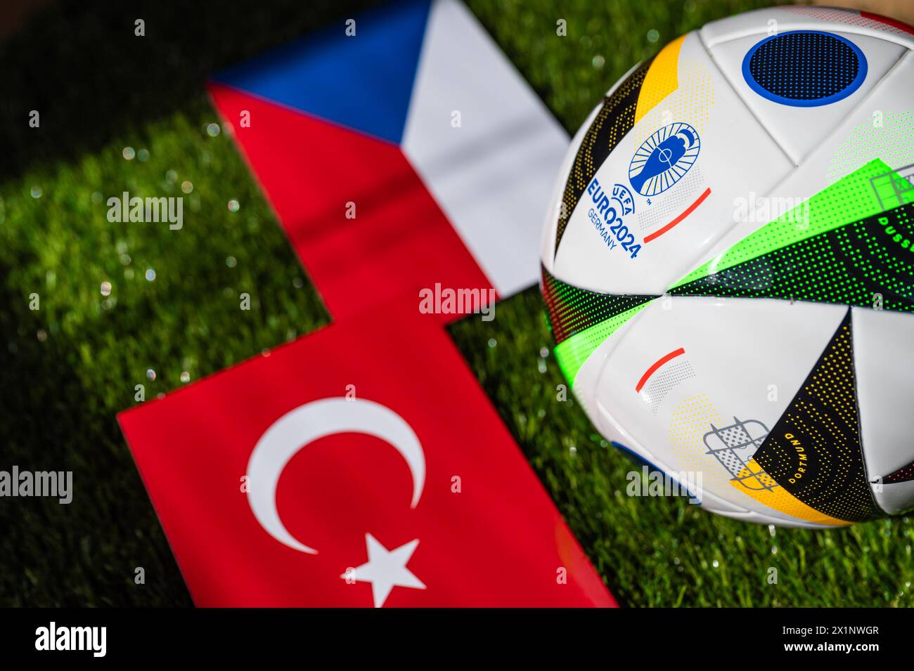 BERLIN, GERMANY, APRIL 17, 2024: Czech Republic vs Turkey, Euro 2024 Group F football match at Volksparkstadion, Hamburg, 26 June 2024, official ball Stock Photo