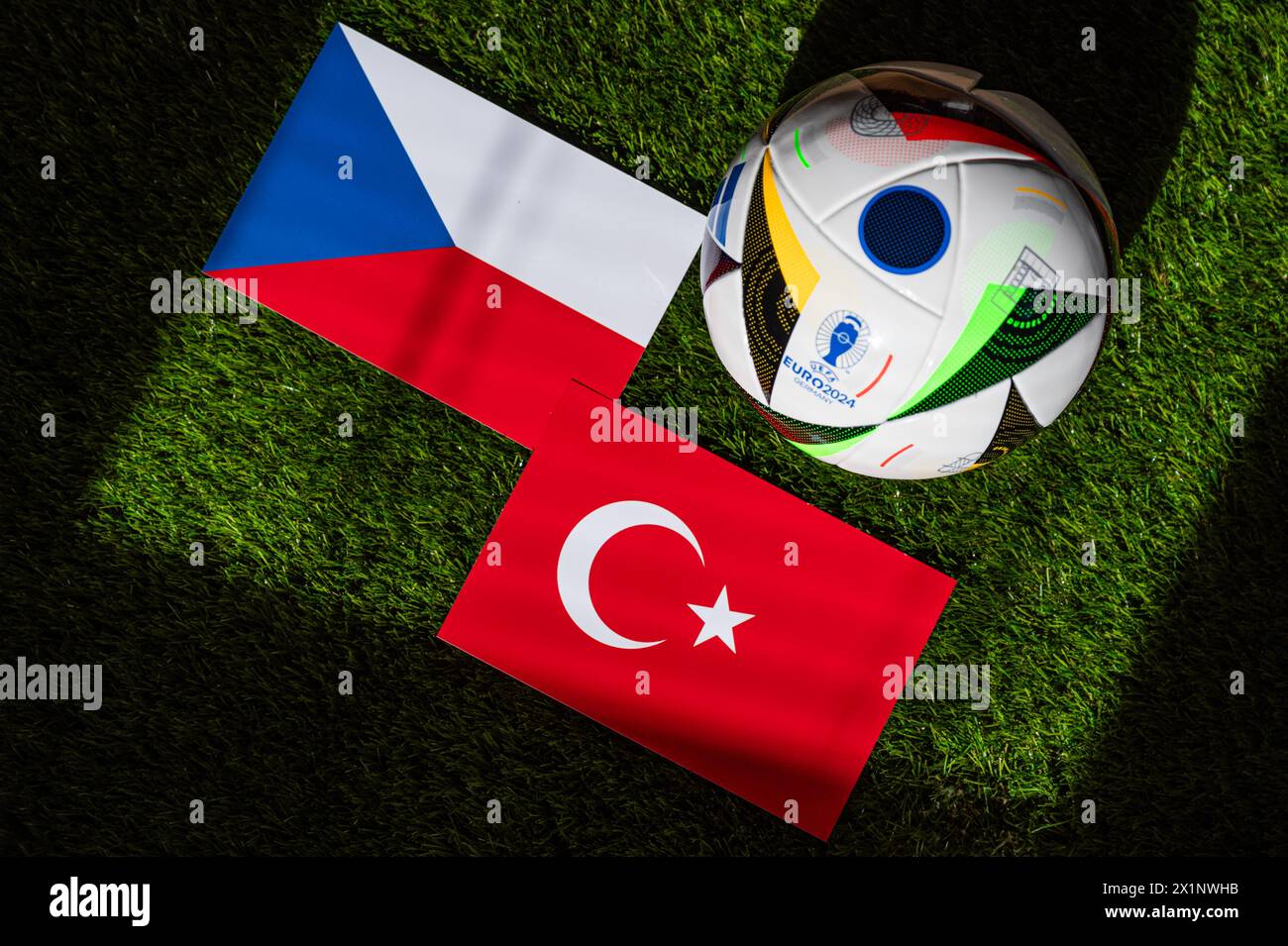 HAMBURG, GERMANY, APRIL 17, 2024: Czech Republic vs Turkey, Euro 2024 Group F football match at Volksparkstadion, Hamburg, 26 June 2024, official ball Stock Photo