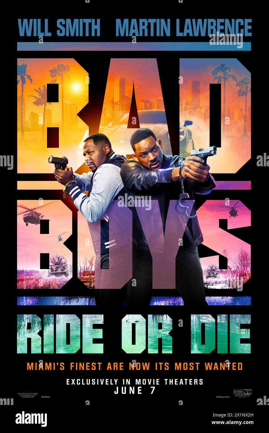 Bad Boys: Ride or Die (2024) directed by Adil El Arbi and Bilall Fallah and starring Will Smith, Martin Lawrence and Vanessa Hudgens. The Bad Boys are back with their iconic mix of edge-of-your seat action and outrageous comedy but this time with a twist: Miami's finest are now on the run. US one sheet poster.***EDITORIAL USE ONLY*** Credit: BFA / Sony Pictures Releasing Stock Photo