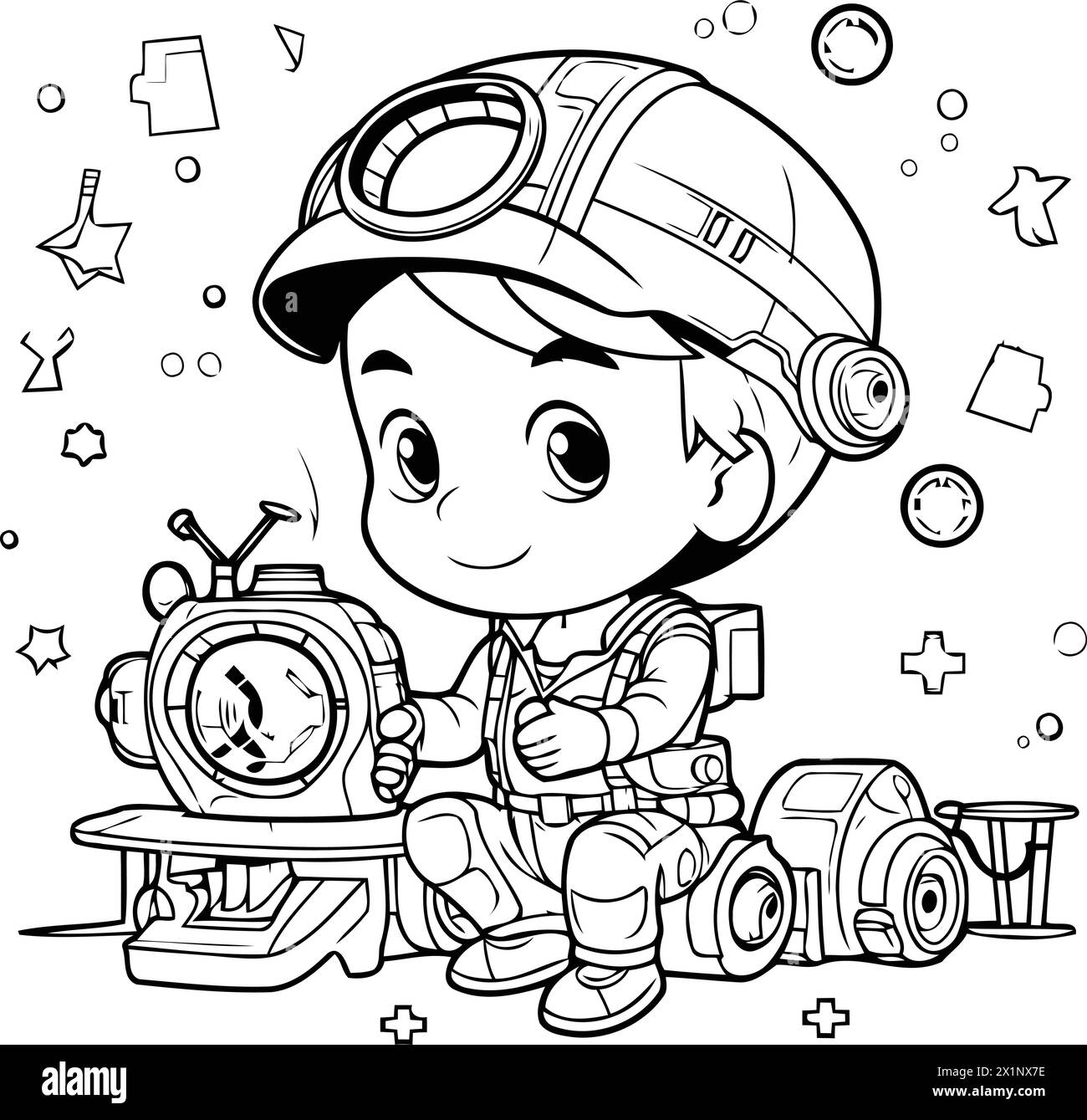 Illustration of a Cute Little Boy Wearing a Astronaut Helmet Stock Vector