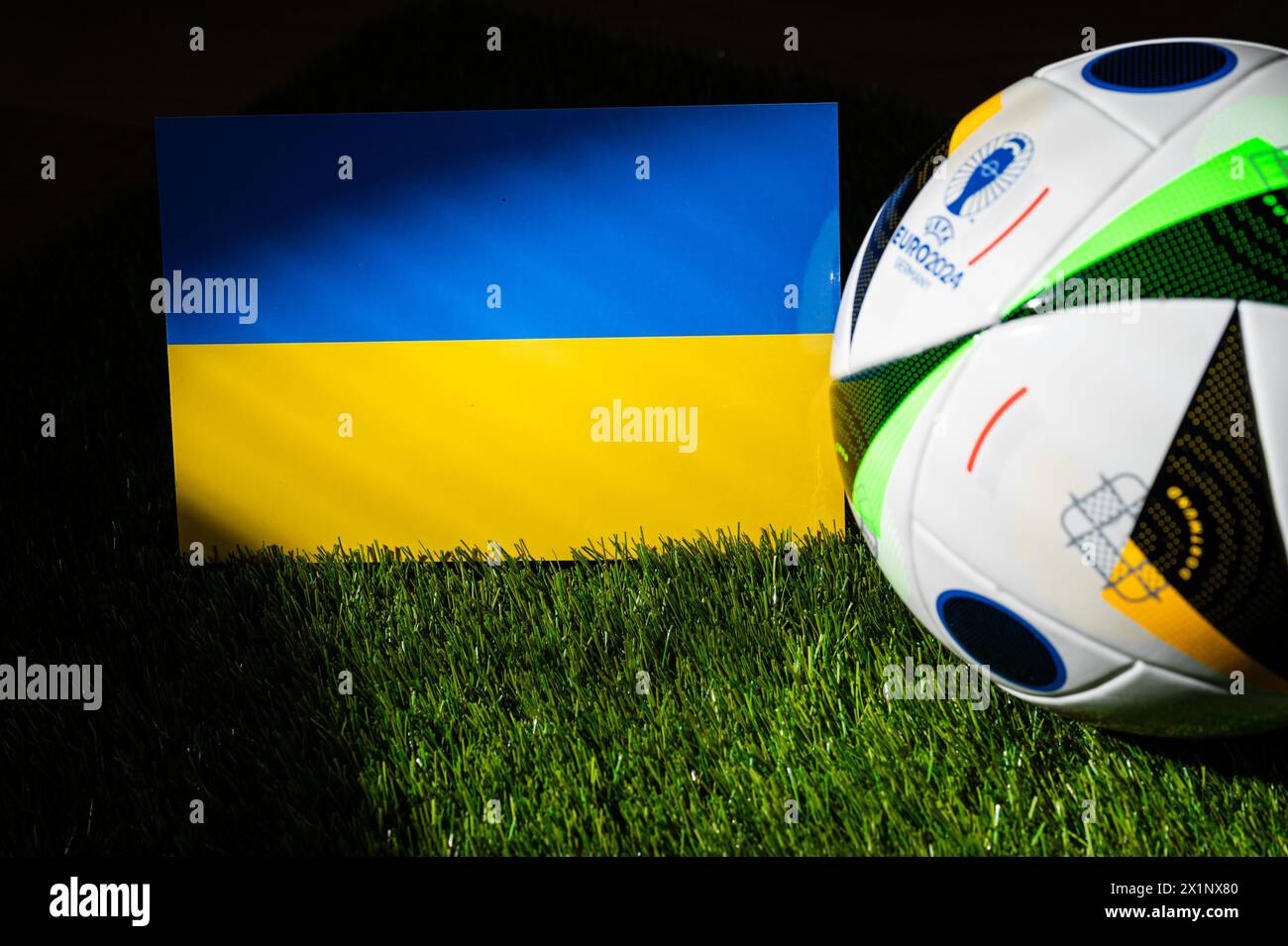 MUNICH, GERMANY, APRIL 17, 2024 Ukraine national flag and official
