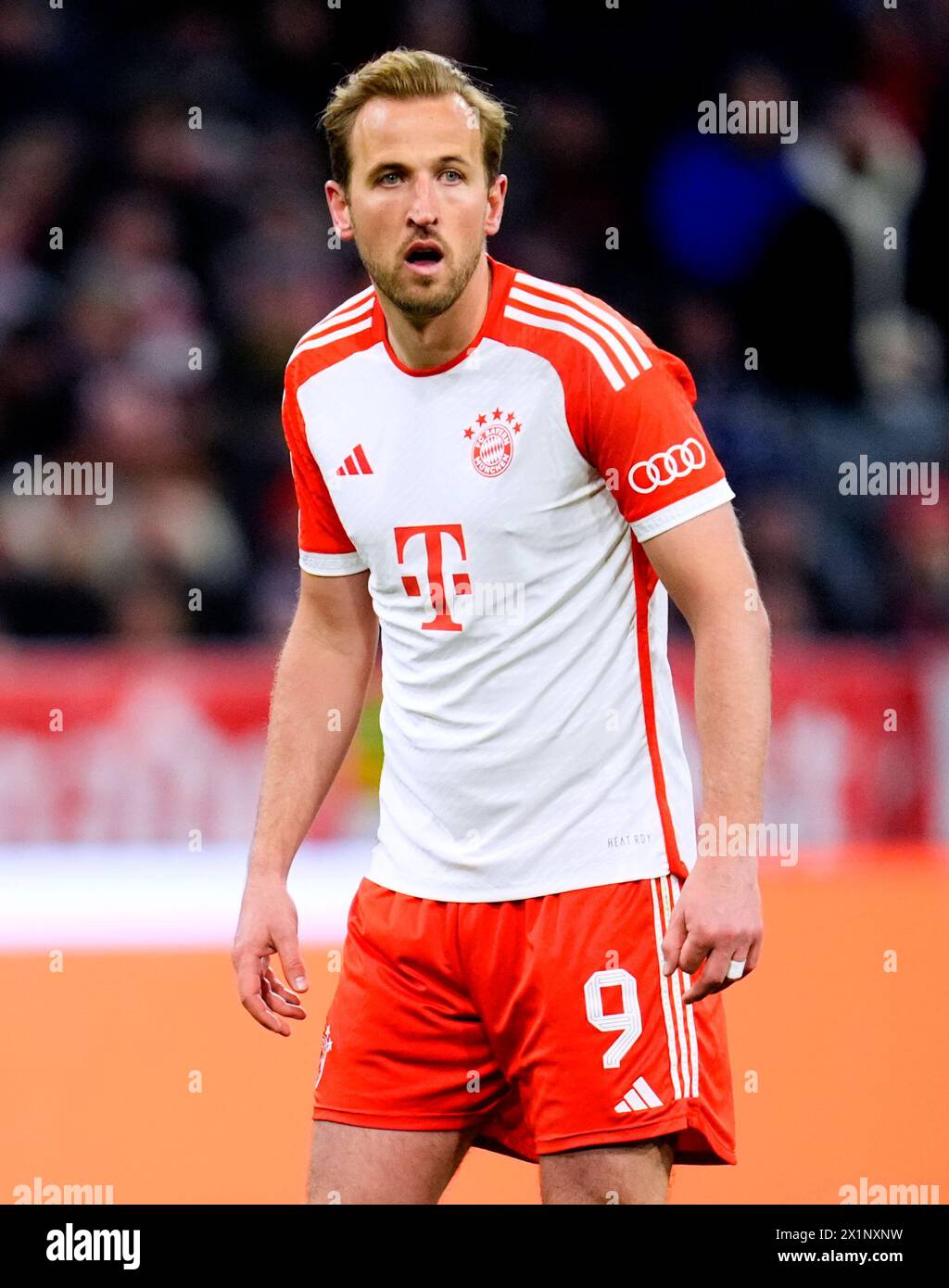 Bayern Munich's Harry Kane during the UEFA Champions League quarter-final, second leg match at the Allianz Arena, Munich. Picture date: Wednesday April 17, 2024. Stock Photo
