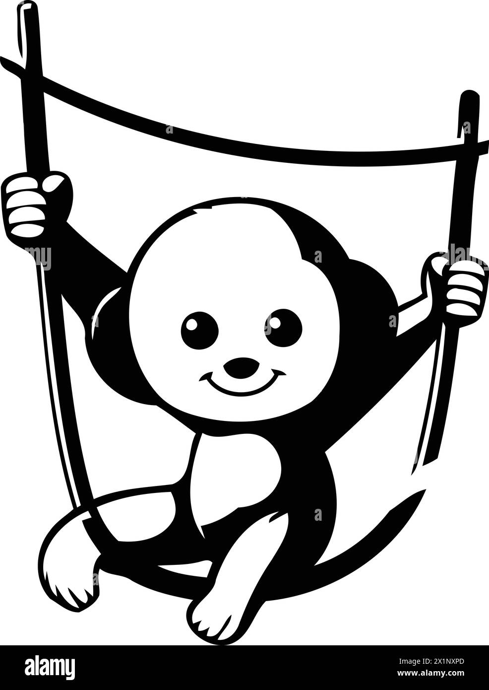 Cute monkey hanging on a rope. Vector illustration in cartoon style