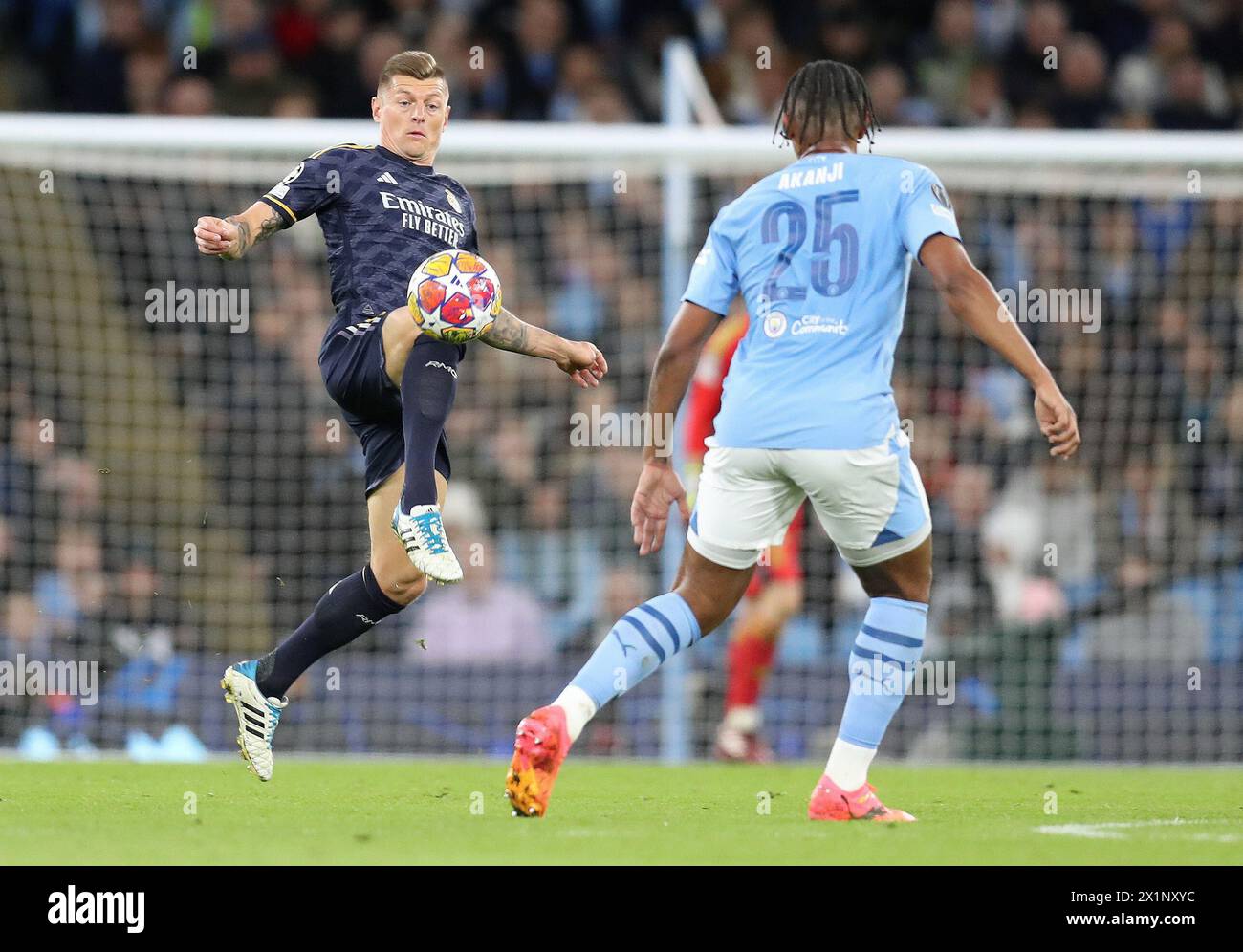 Etihad Stadium, Manchester, UK. 17th Apr, 2024. Champions League Football, Quarter Final, Manchester City versus Real Madrid; Toni Kroos of Real Madrid controls the ball Credit: Action Plus Sports/Alamy Live News Stock Photo