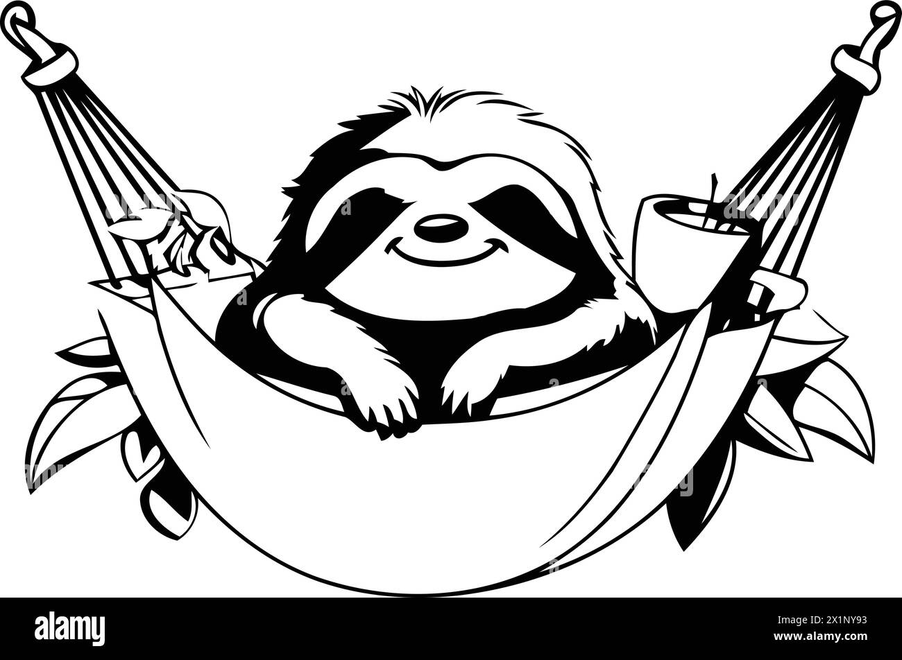 Cute cartoon sloth sleeping in hammock. vector illustration Stock