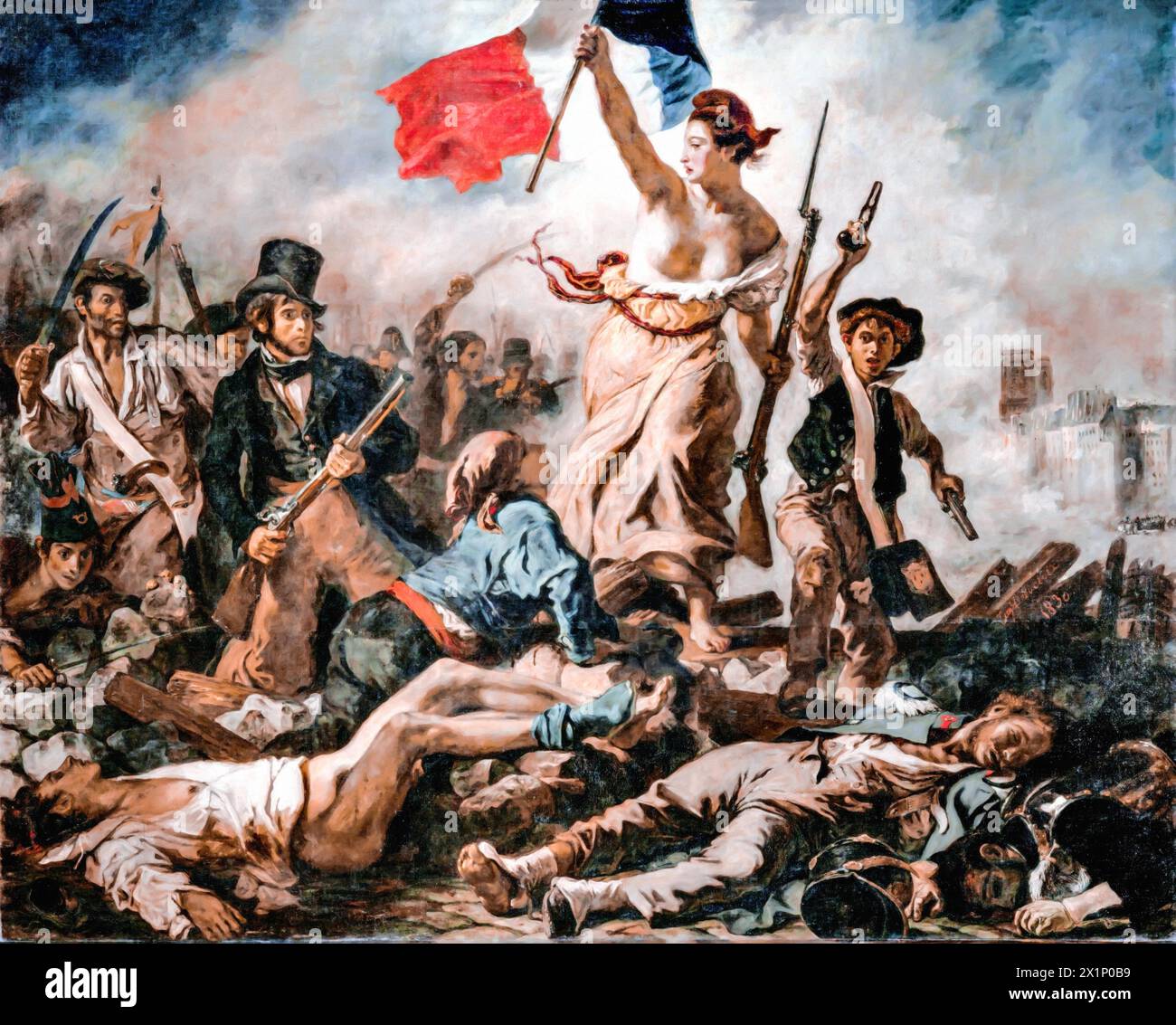 Liberty Leading the People, 28 July 1830, c.1830-31 (Painting) by Artist Delacroix, Ferdinand Victor Eugene (1798-1863) French. Stock Vector