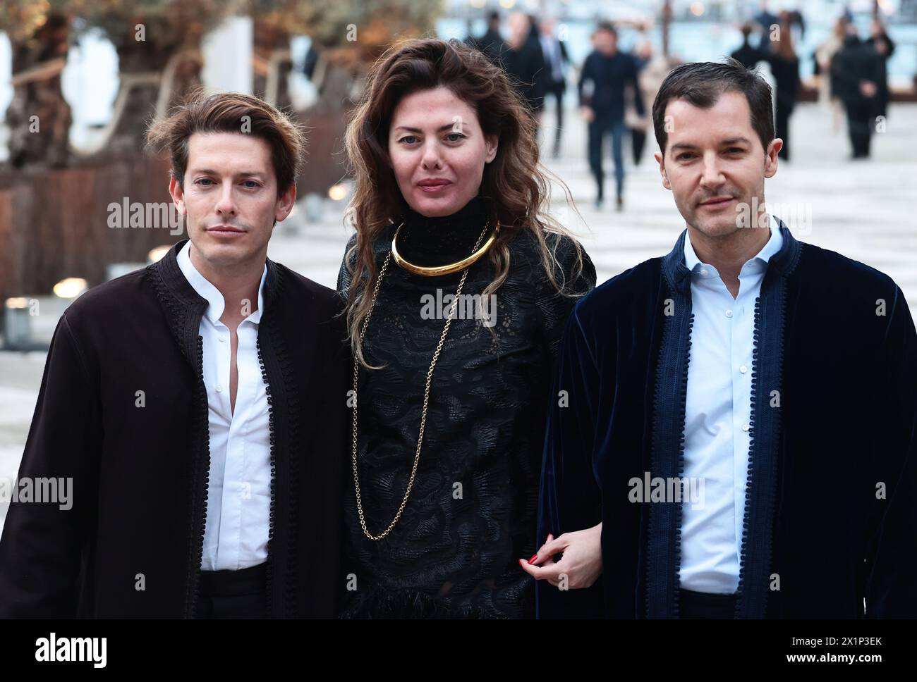 Venice, Italy. 17th Apr, 2024. Private event organized by Mr. and Mrs Pinault at the Giorgio Cini Foundation in Venice In the photo: Edgardo Osorio, Sara Battaglia and Ricardo de Almeida Figueiredo Credit: Independent Photo Agency/Alamy Live News Stock Photo