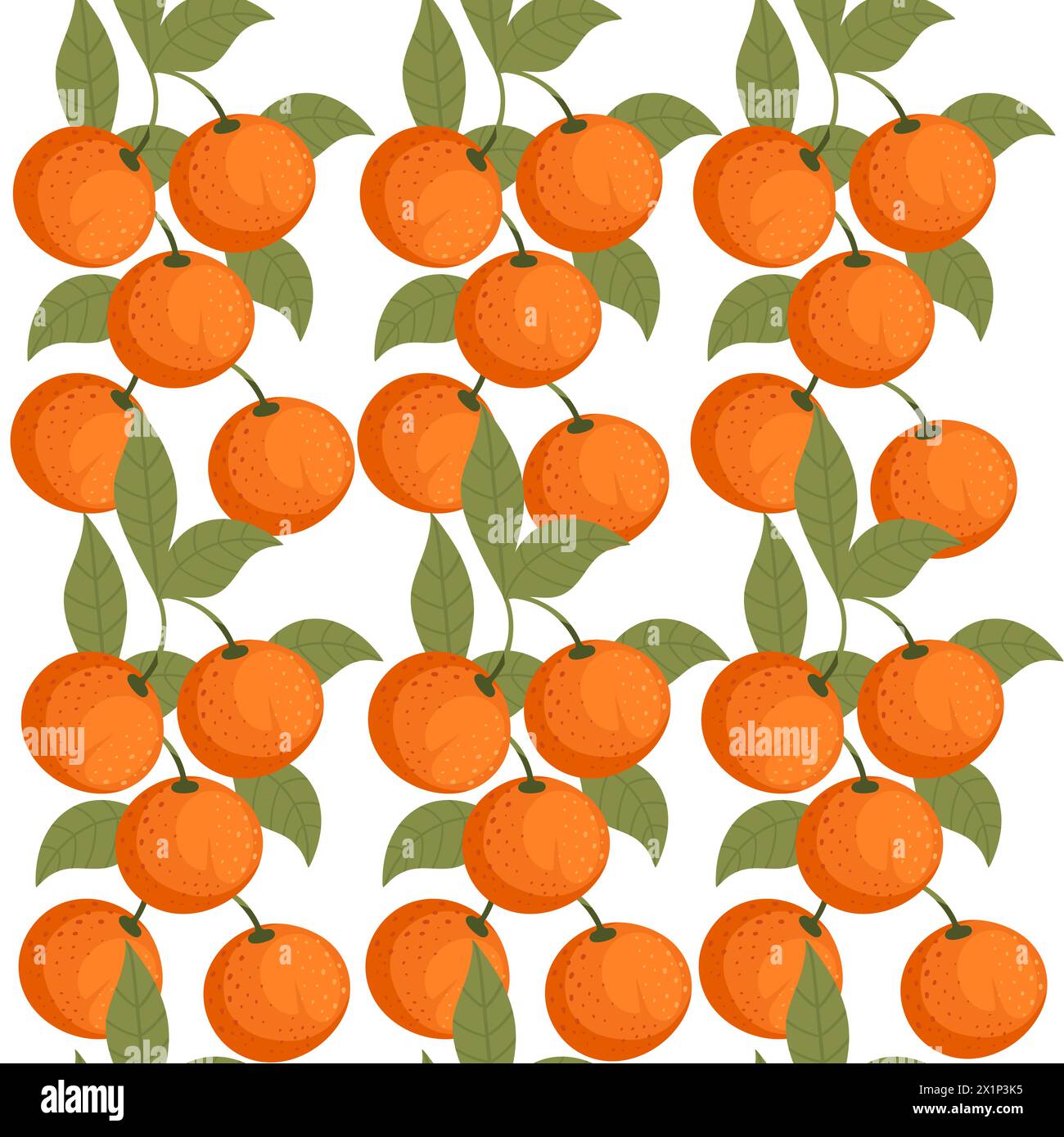 Seamless pattern of tasty tropic mandarin orange fruit citrus family with leaves vector illustration on white background Stock Vector