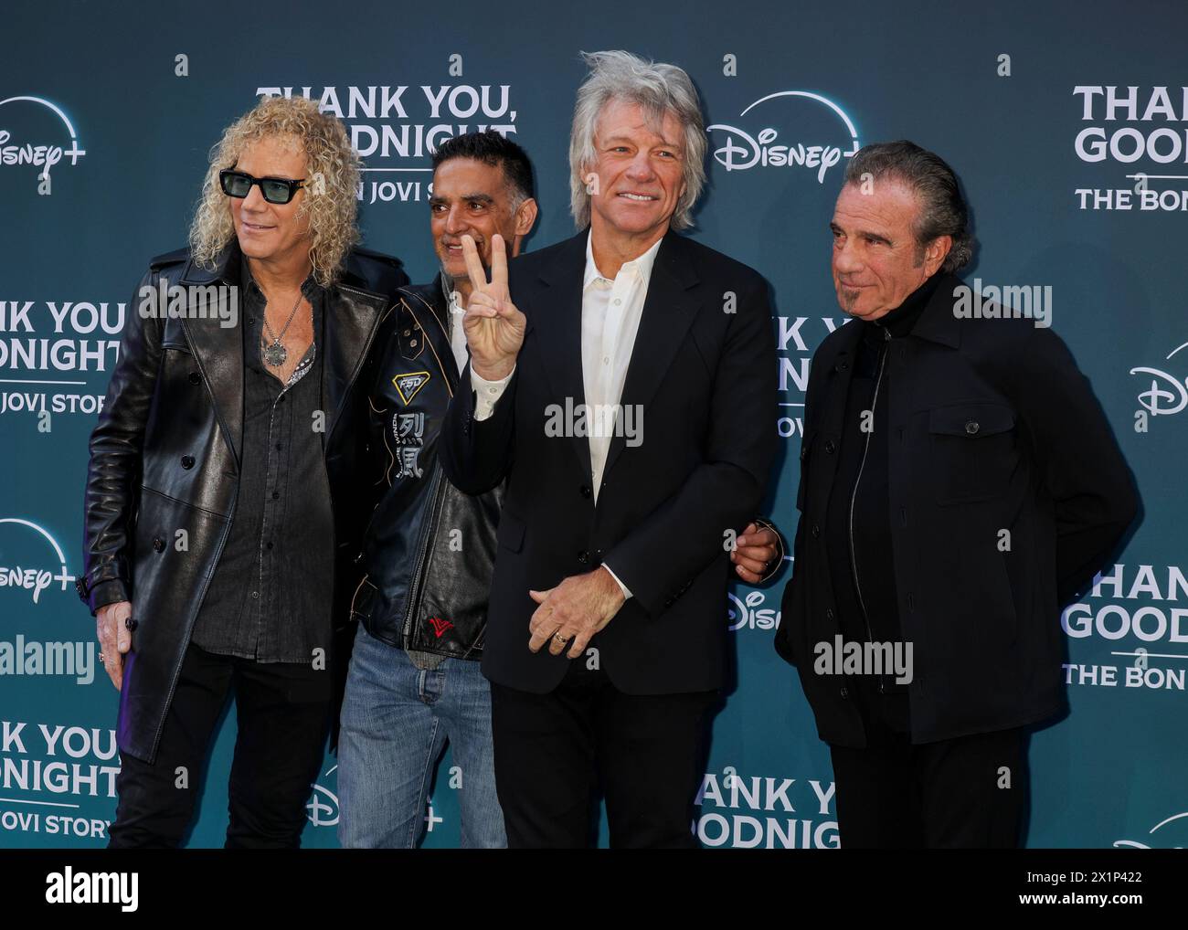 London, UK. 17th Apr, 2024. David Bryan, Gotham Chopra, Jon Bon Jovi and Tico Torres attend the Thank You, Goodnight: The Bon Jovi Story UK Premiere at Odeon Luxe in Leicester Square, London. Credit: SOPA Images Limited/Alamy Live News Stock Photo