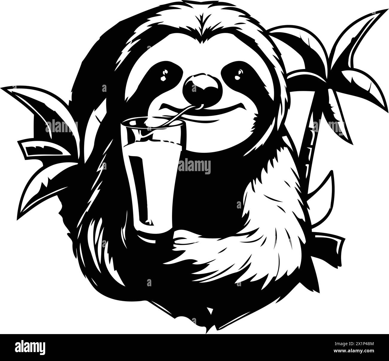 Cute cartoon sloth with a glass of juice. vector illustration Stock