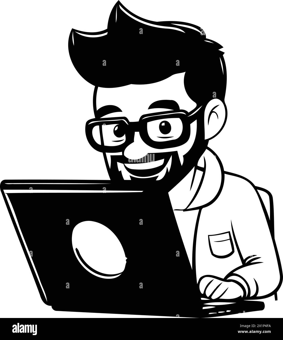 Vector illustration of a smiling scientist working on a laptop in a lab ...