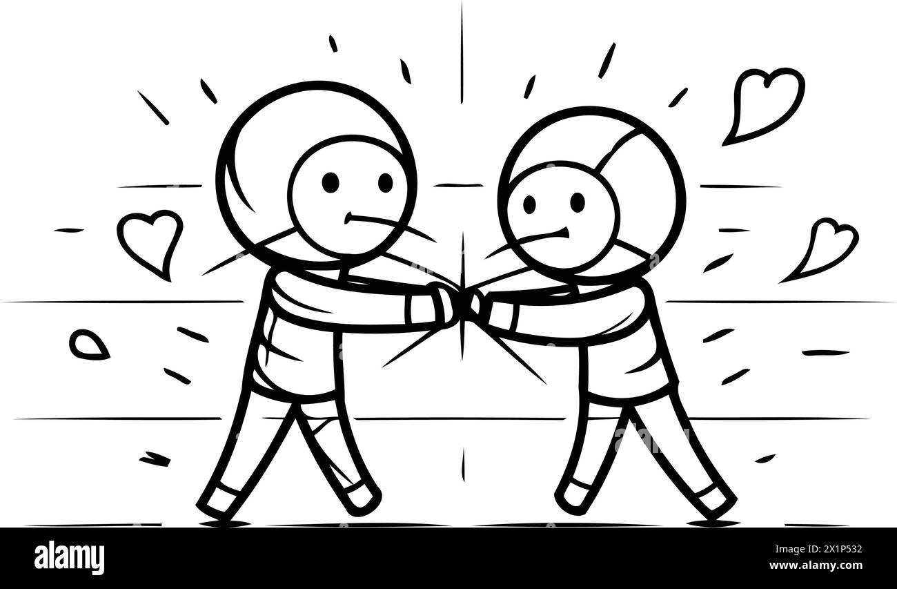Cartoon illustration of a couple of astronauts fighting in love. Vector illustration. Stock Vector