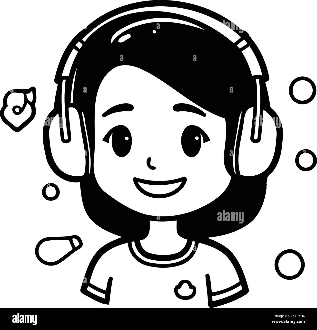 Vector illustration of cute girl with headphones. Cute girl in headphones. Stock Vector