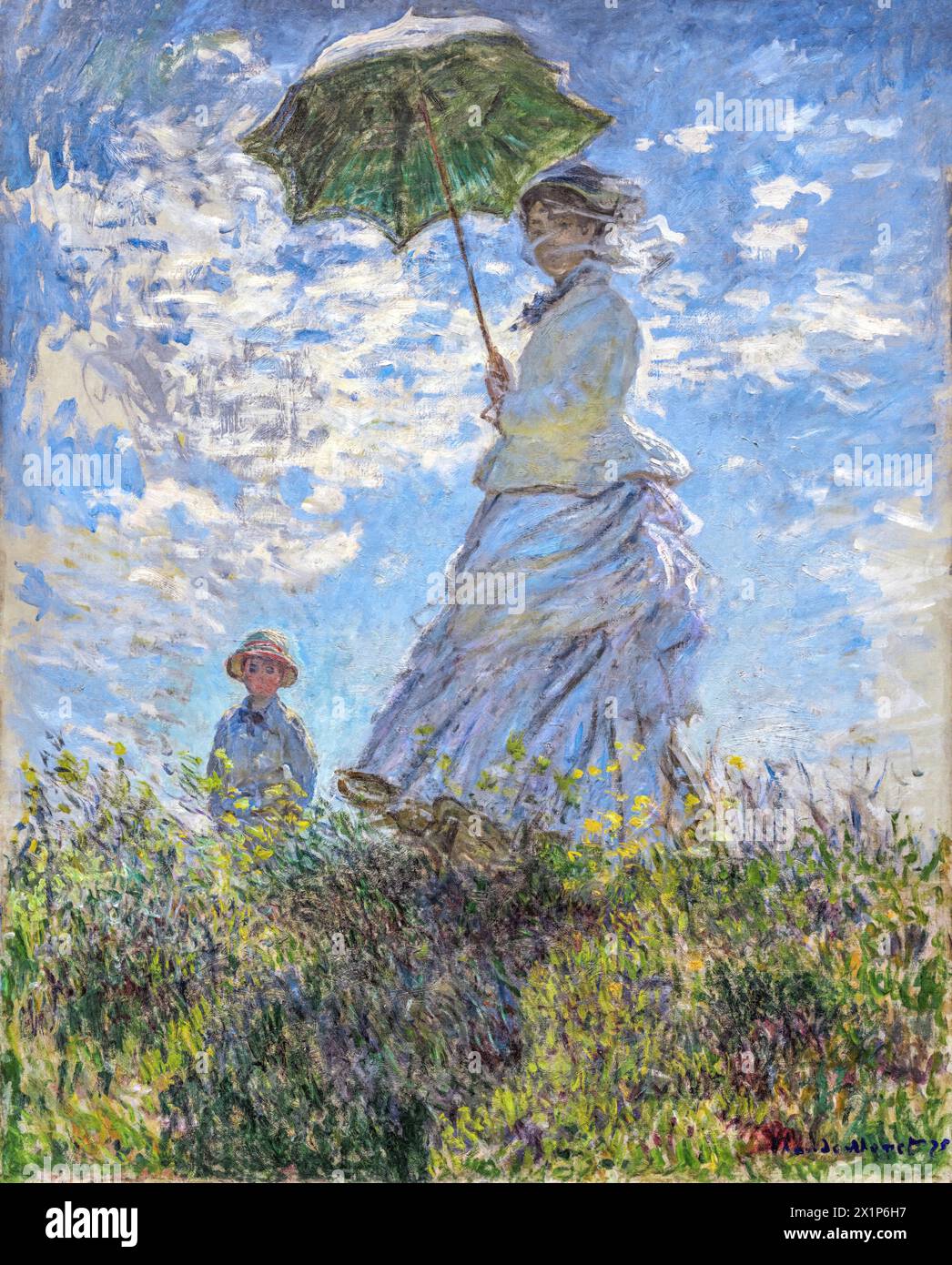 Woman with a Parasol - Madame Monet and Her Son, 1875 (Painting) by Artist Monet, Claude (1840-1926) French Stock Vector