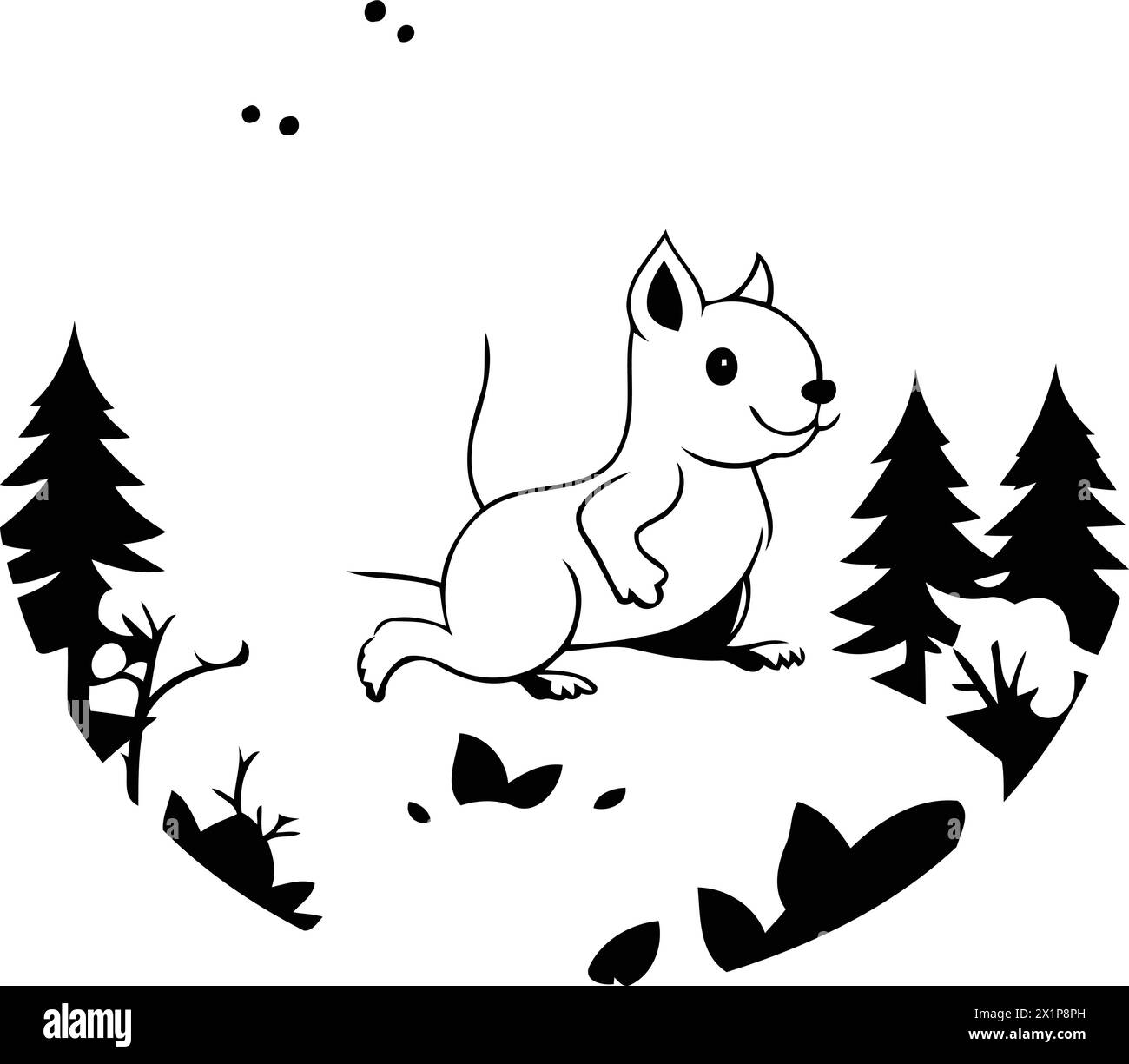 Cute cartoon squirrel in the forest. Vector illustration in a flat ...