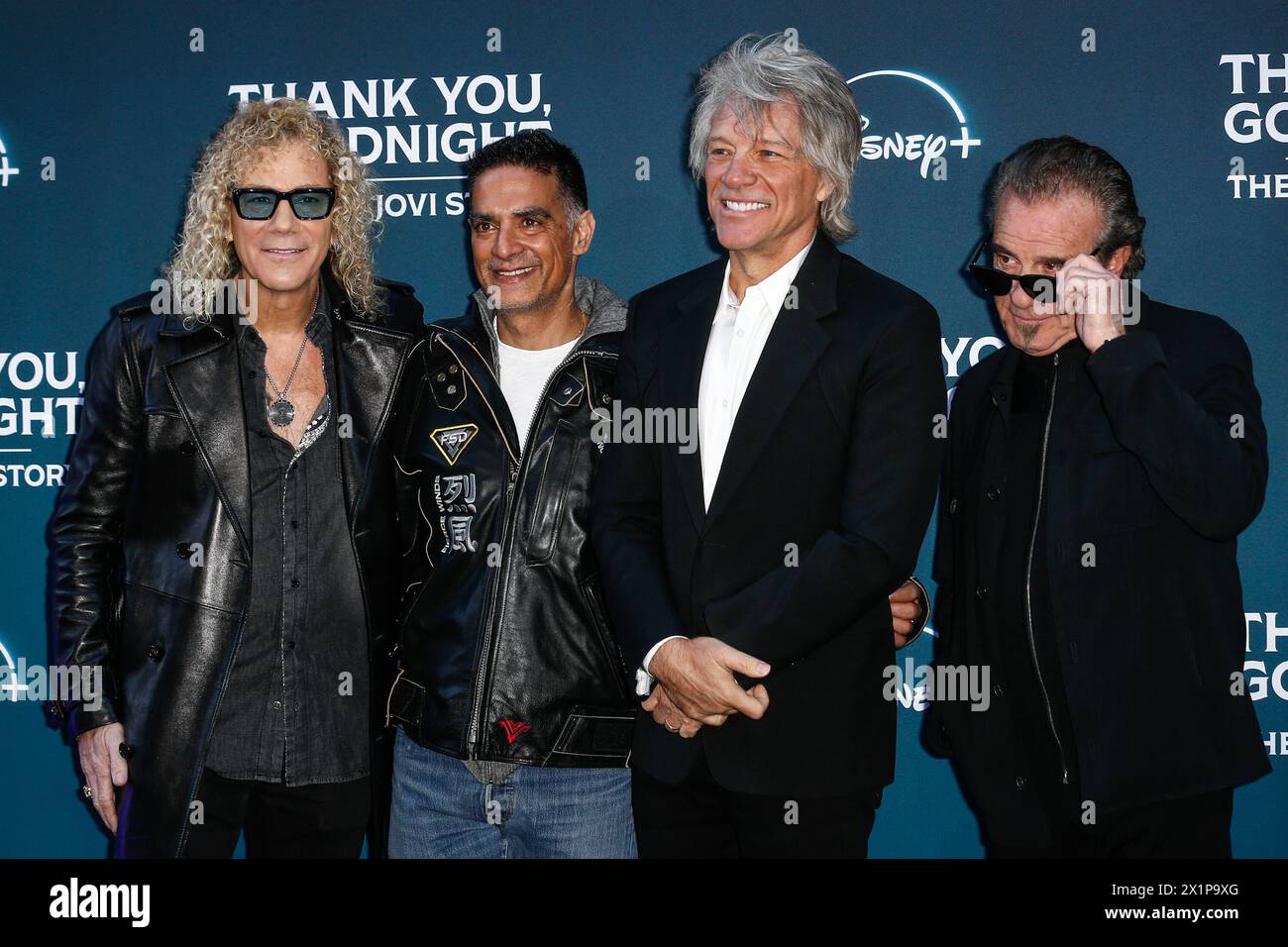 London, UK. 17th Apr, 2024. Tico Torres, Jon Bon Jovi, David Bryan, and Gotham Chopra attend the UK Premiere of 'Thank You, Goodnight: The Bon Jovi Story' held at the Odeon Luxe, Leicester Square, London. (Photo by Mario Mitsis/SOPA Images/Sipa USA) Credit: Sipa USA/Alamy Live News Stock Photo