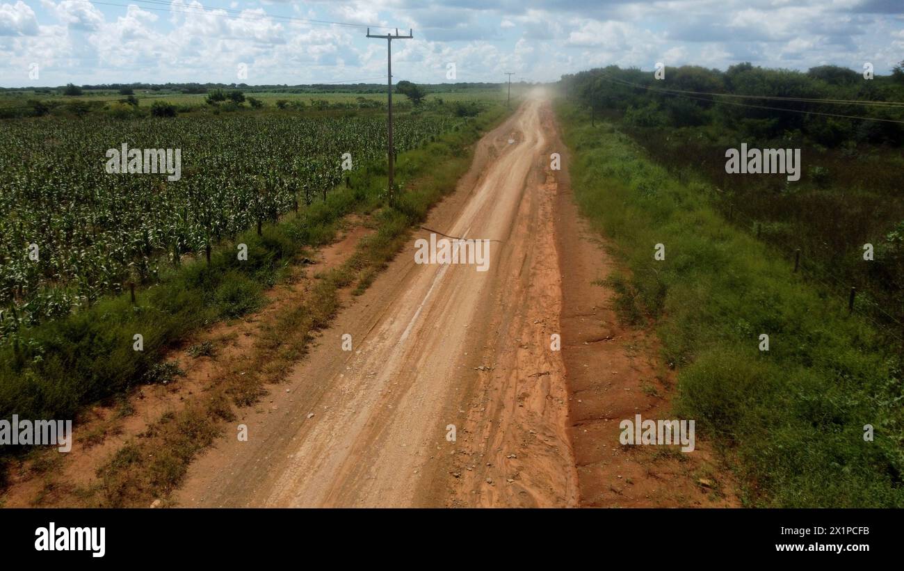 malhada, bahia, brazil - april 7, 2024: Dirt road in a rural area in the city of Malhada, western Bahia. Stock Photo