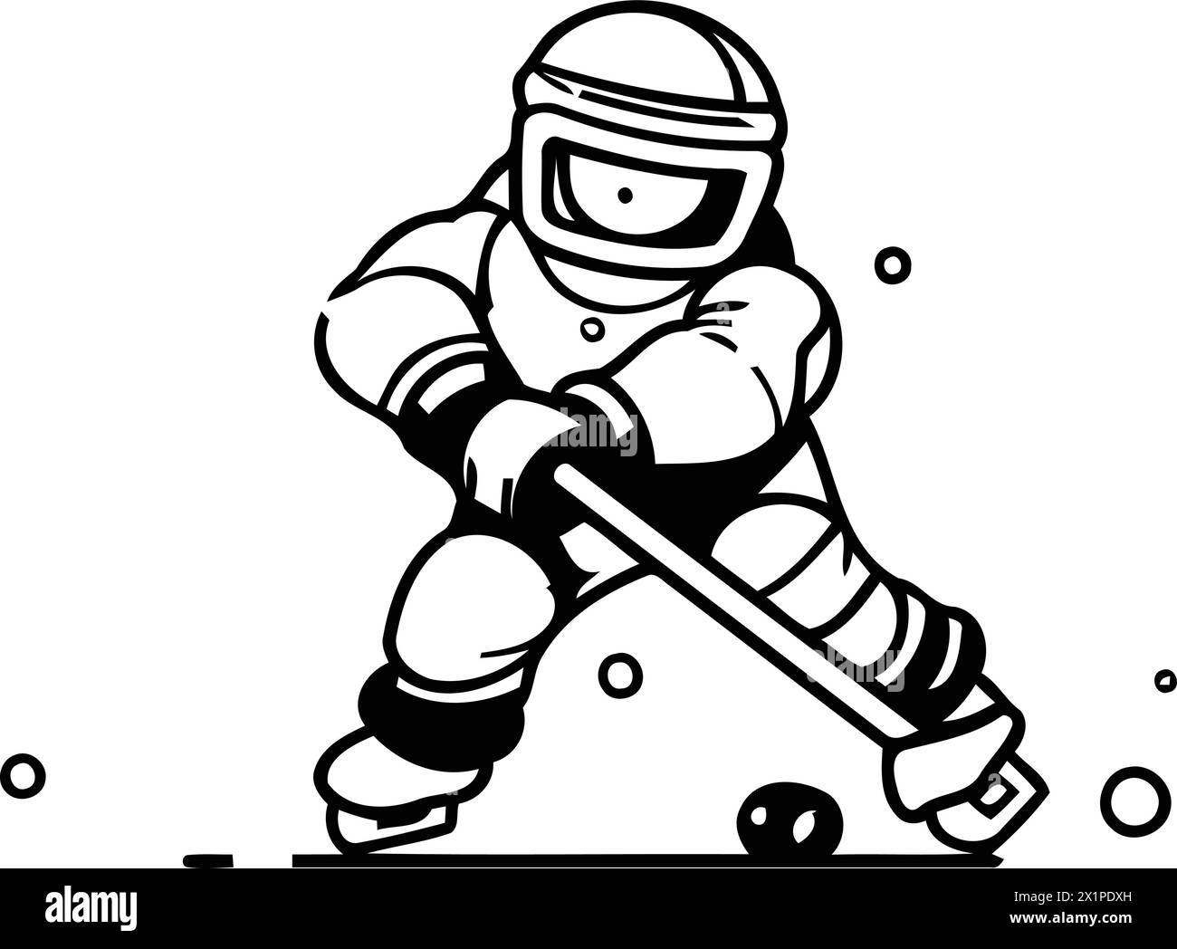 Ice hockey player in helmet and gloves. Vector illustration. Line art ...