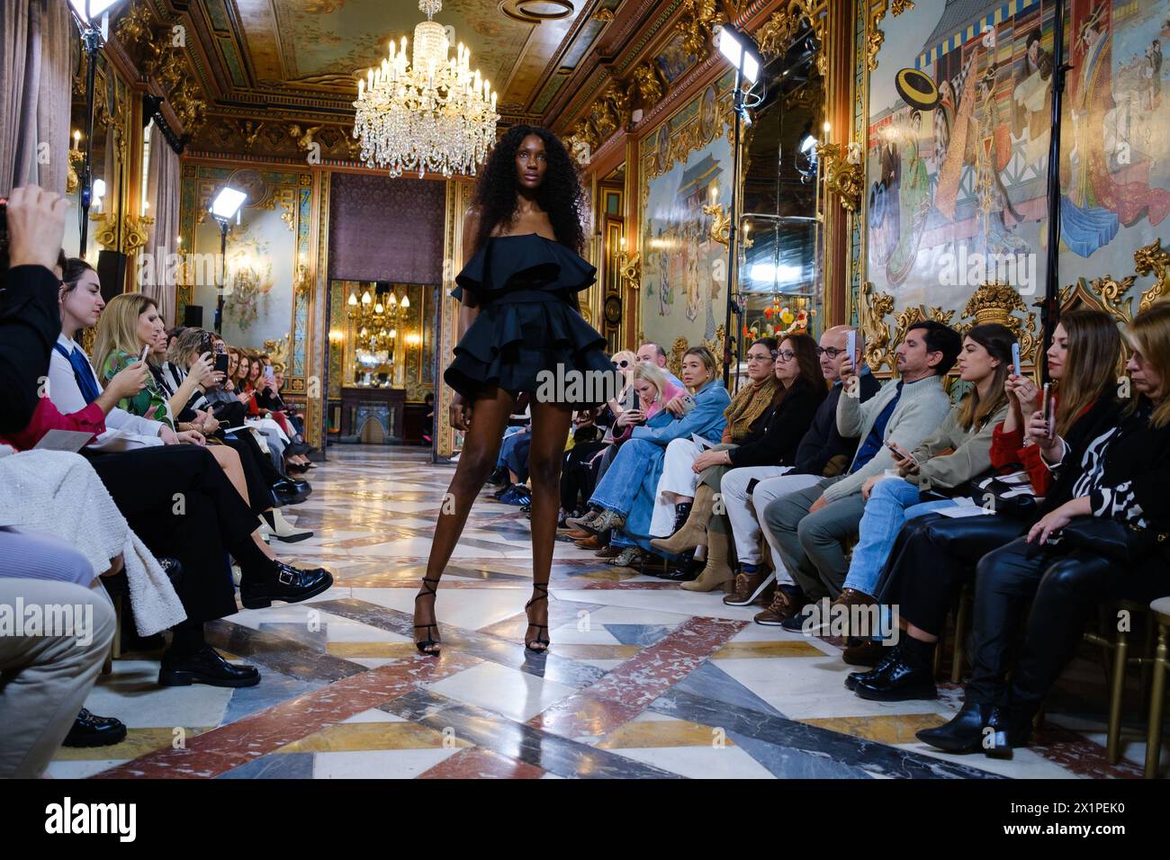 model showcases creations by DE LA CIERVA & NICOLÁS during the Atelier Couture bridal catwalk within Madrid Fashion Week, at Santa Isabel Palace in Madrid. 13 marzo, 2024 Spain Featuring: model Where: Madrid, Spain When: 13 Mar 2024 Credit: Oscar Gonzalez/WENN Stock Photo