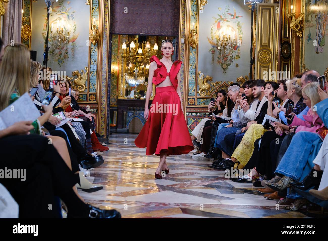 model showcases creations by DE LA CIERVA & NICOLÁS during the Atelier Couture bridal catwalk within Madrid Fashion Week, at Santa Isabel Palace in Madrid. 13 marzo, 2024 Spain Featuring: model Where: Madrid, Spain When: 13 Mar 2024 Credit: Oscar Gonzalez/WENN Stock Photo