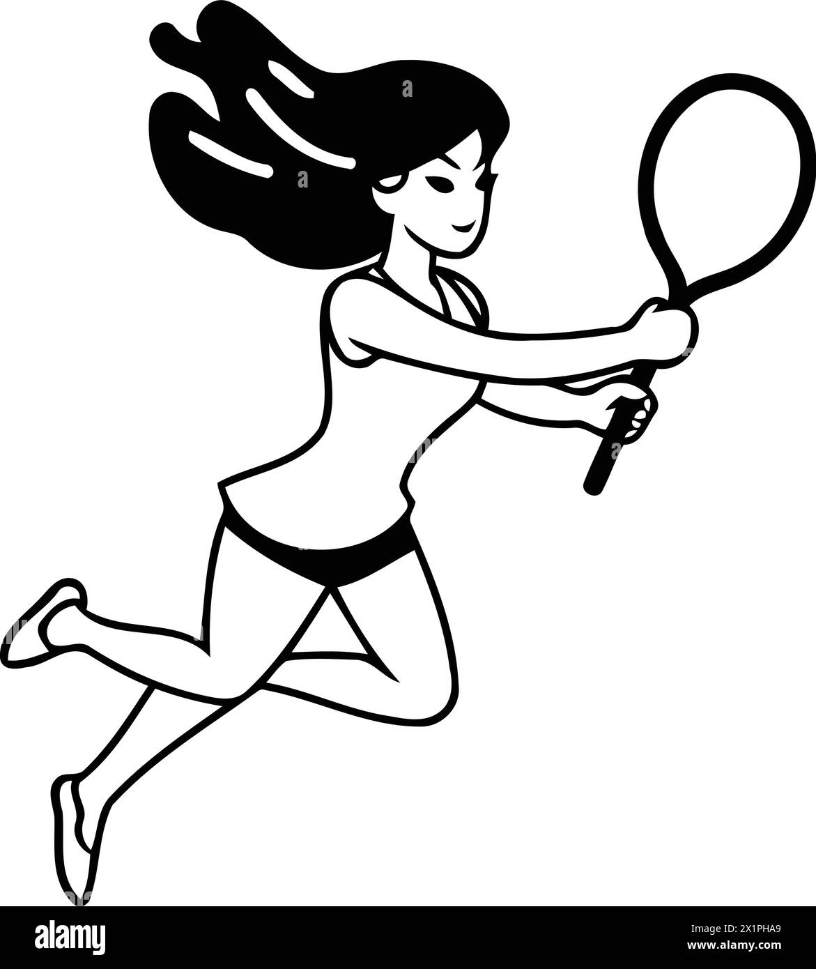 Tennis player woman with racket. Cartoon vector illustration isolated ...
