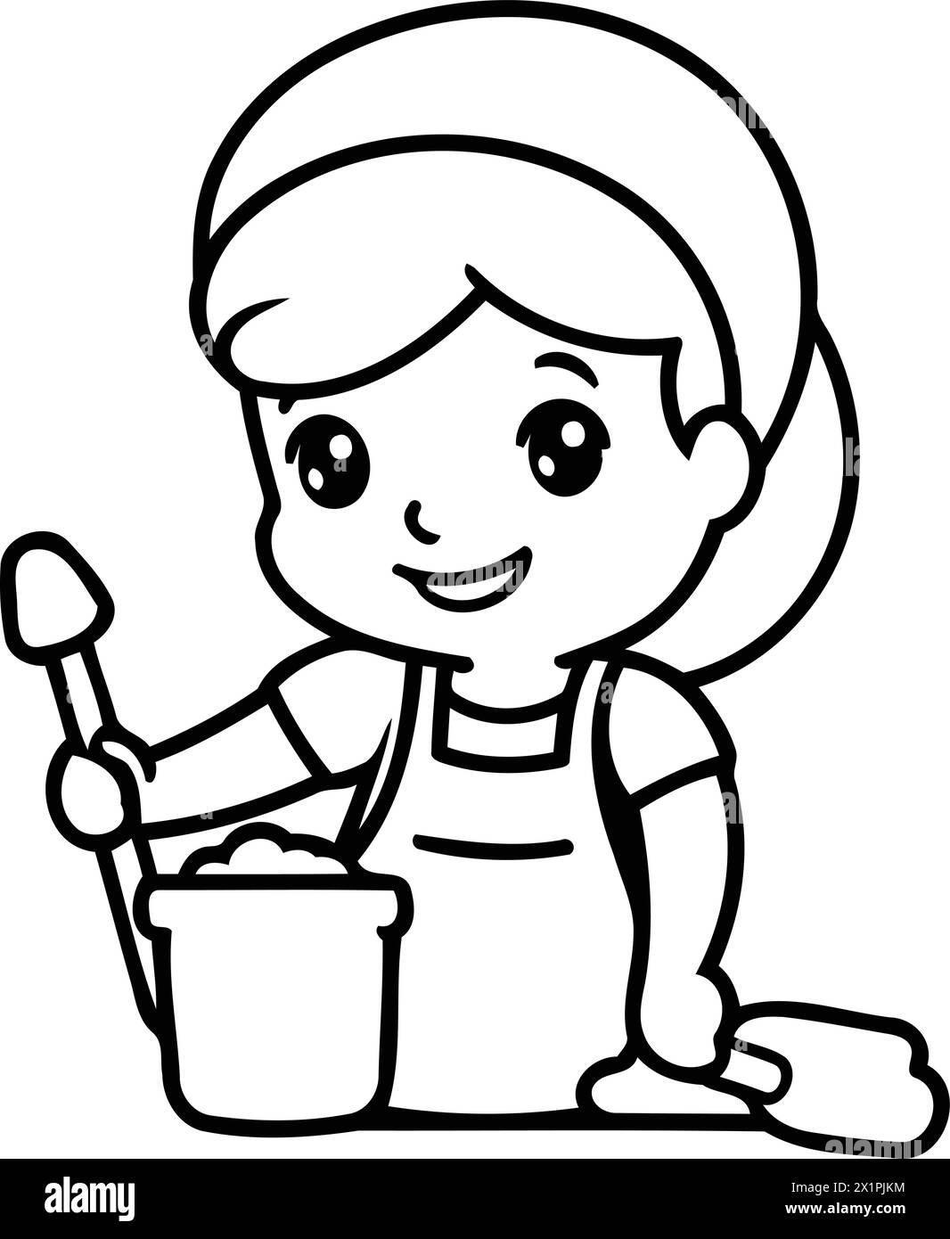 Cute little girl cooking in the kitchen. Vector illustration. flat design Stock Vector