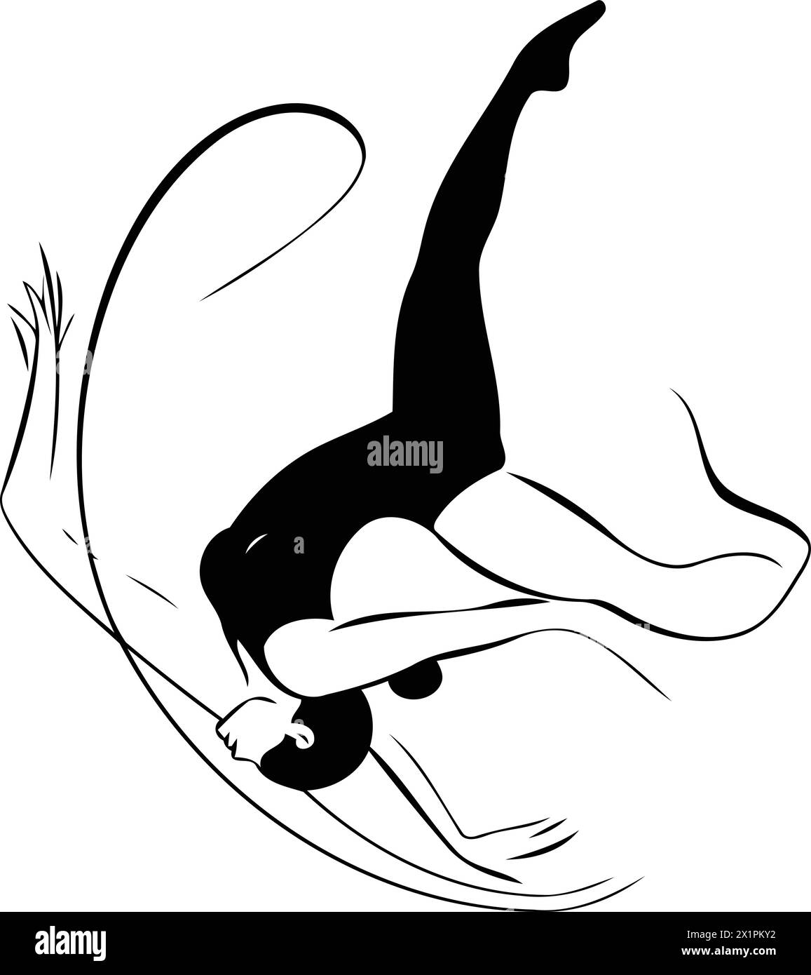 rhythmic gymnastics. black silhouette of a gymnast on a white