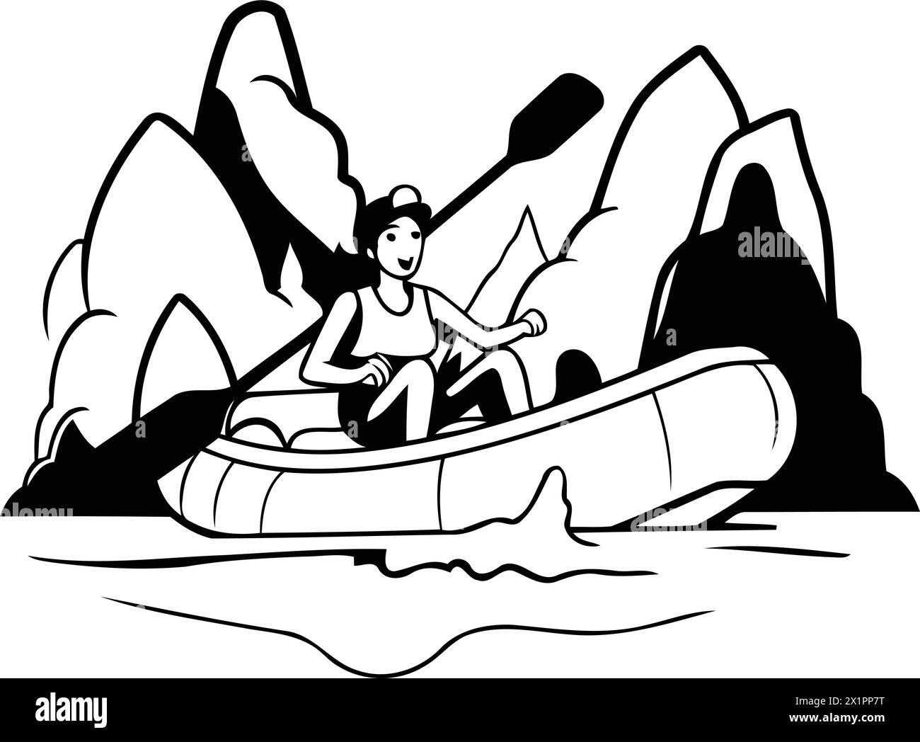 Woman paddling a kayak on the river. Cartoon vector illustration. Stock Vector