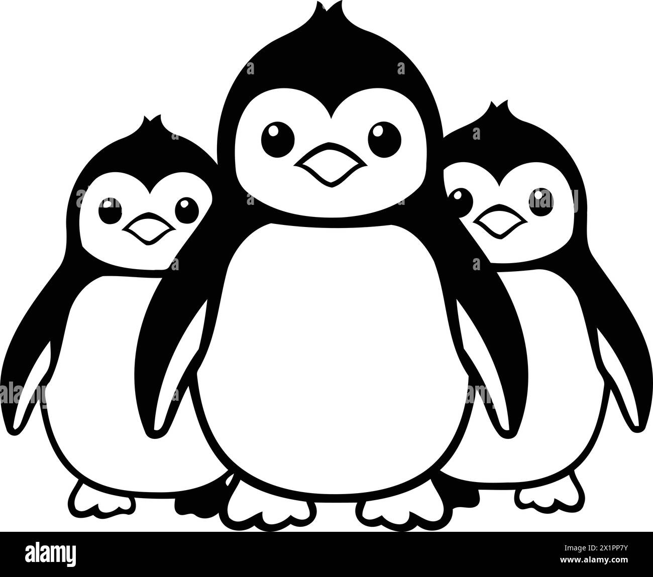Penguin family. Cute cartoon character. Vector illustration Stock